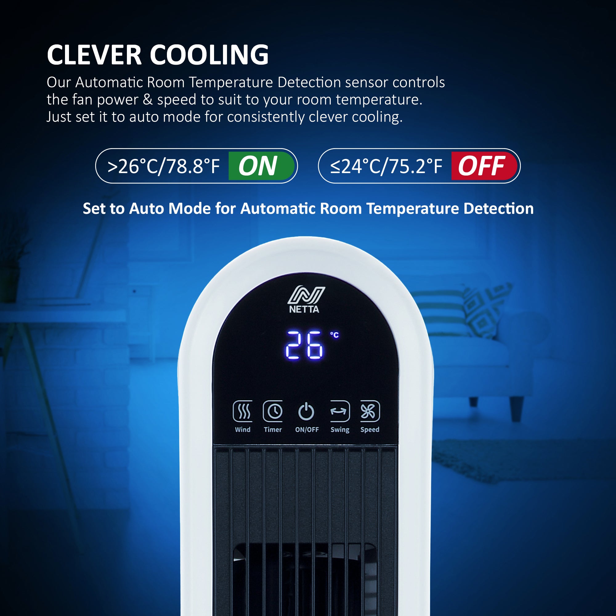 NETTA 42 Inch Tower Fan with LED Display, Timer and Remote Control