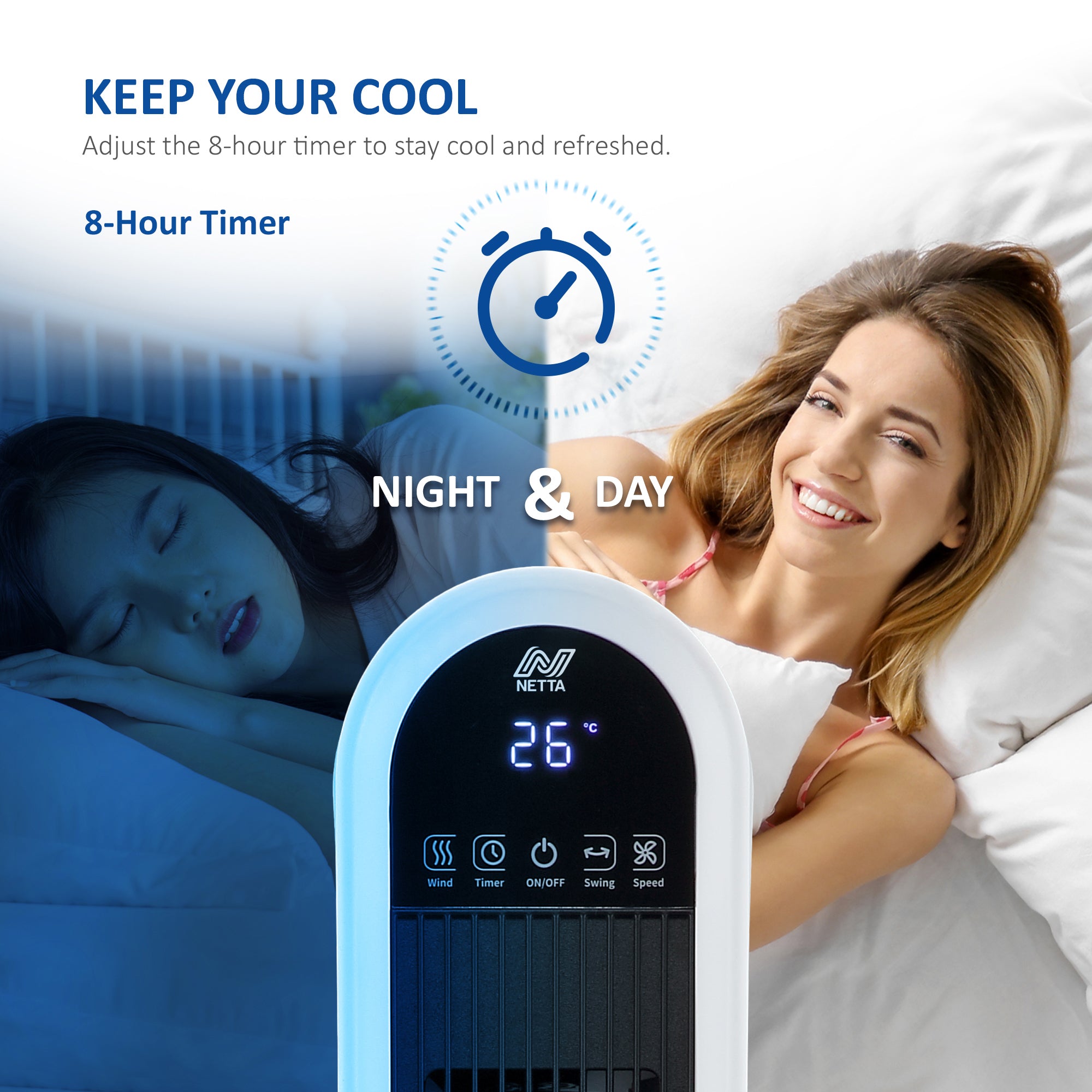 NETTA 42 Inch Tower Fan with LED Display, Timer and Remote Control
