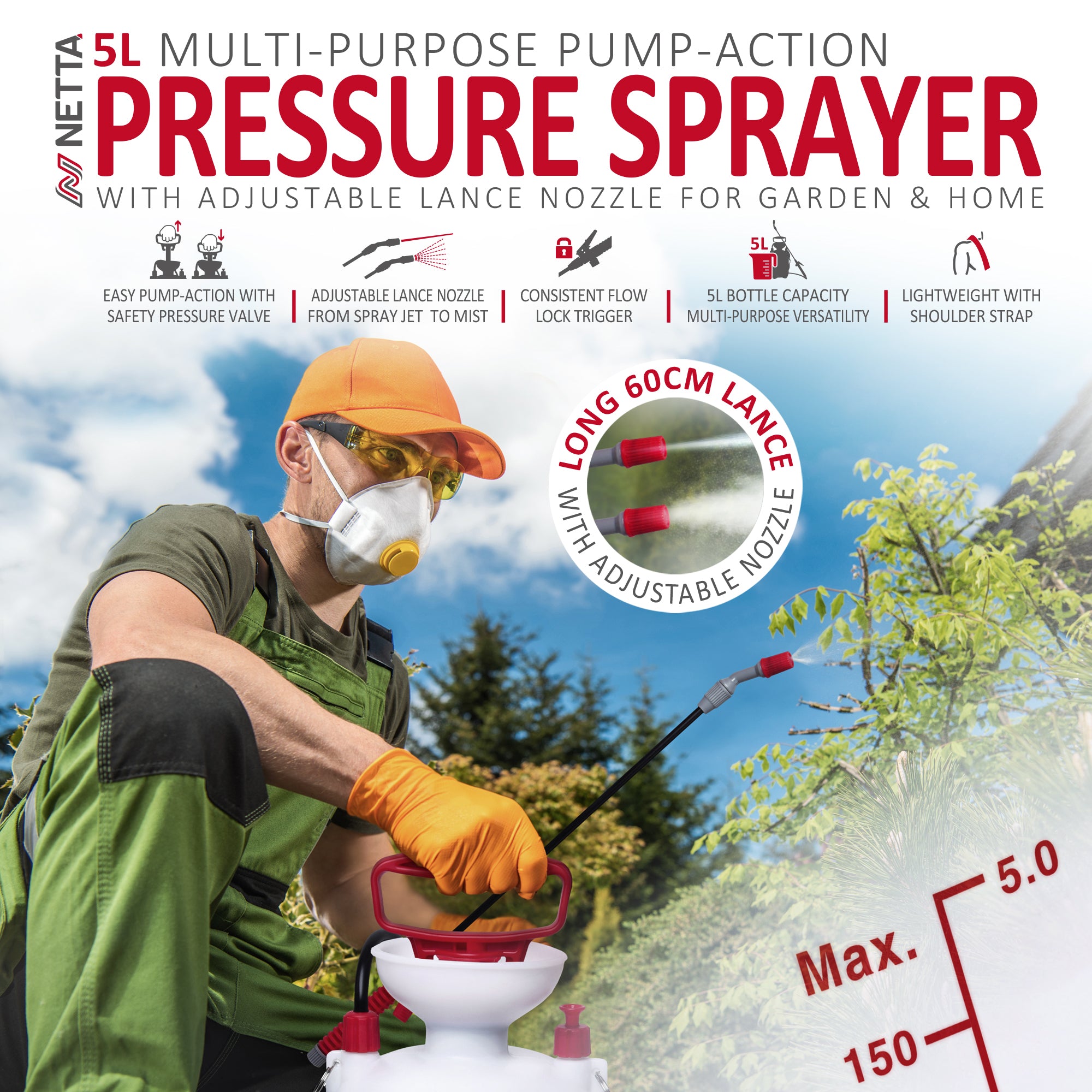 NETTA Pressure Sprayer with Adjustable Lance Nozzle