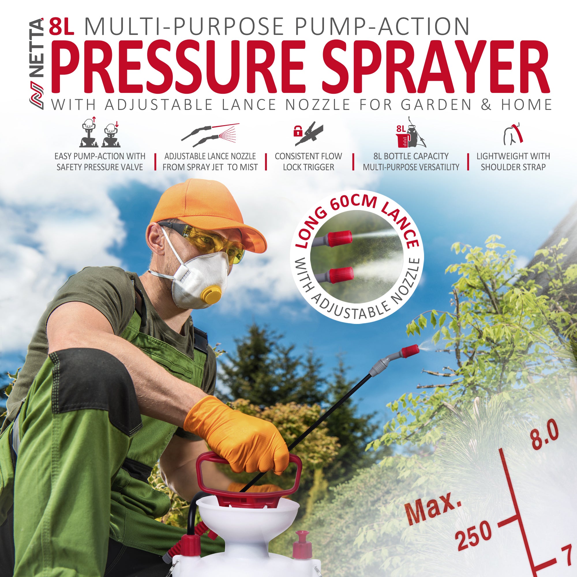NETTA Pressure Sprayer with Adjustable Lance Nozzle