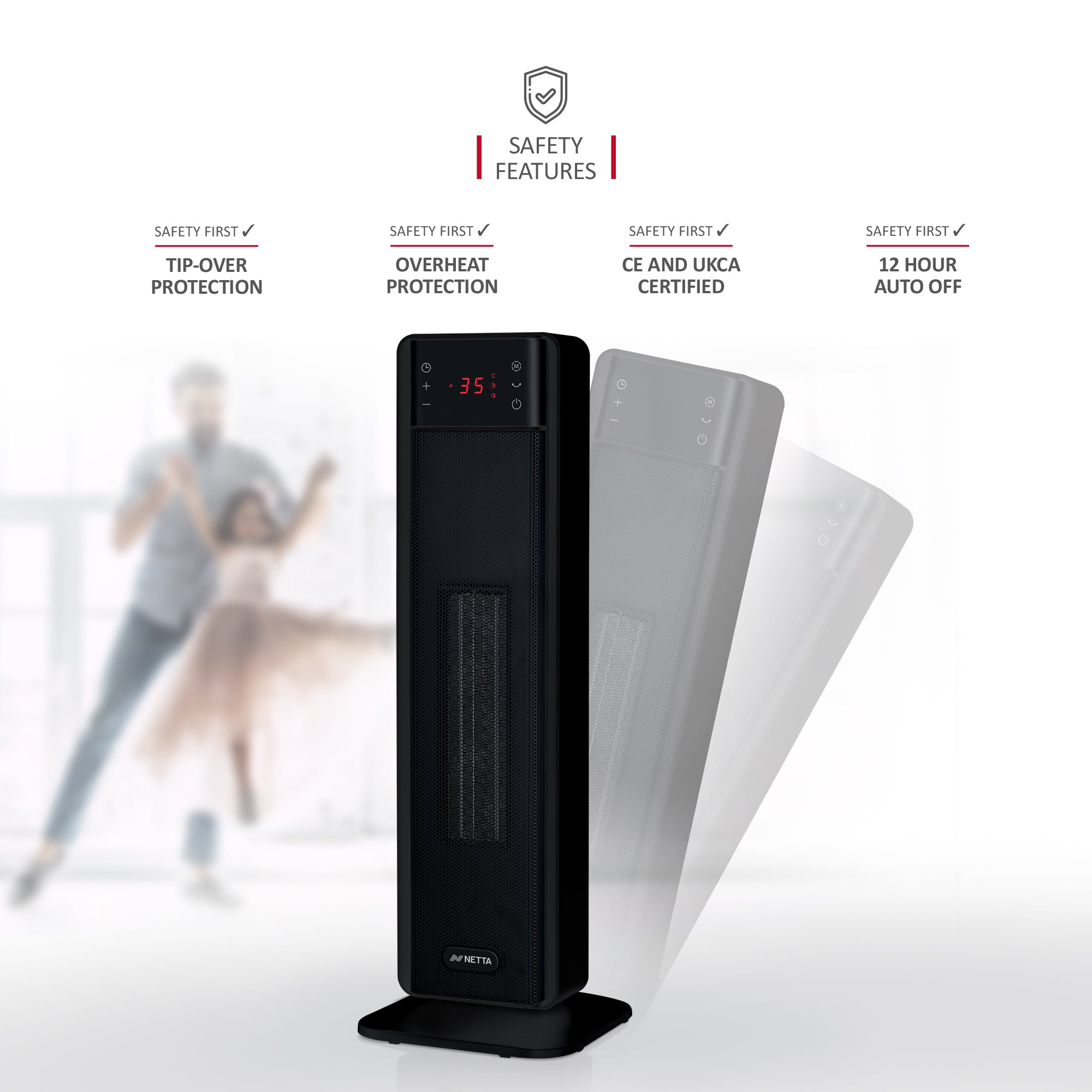 NETTA Tall Ceramic Tower Heater 2000W, Portable Electric Heater with Remote