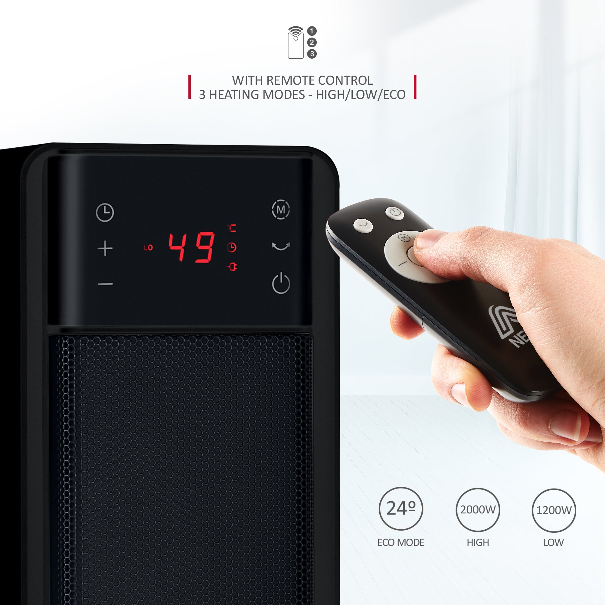 NETTA Tall Ceramic Tower Heater 2000W, Portable Electric Heater with Remote