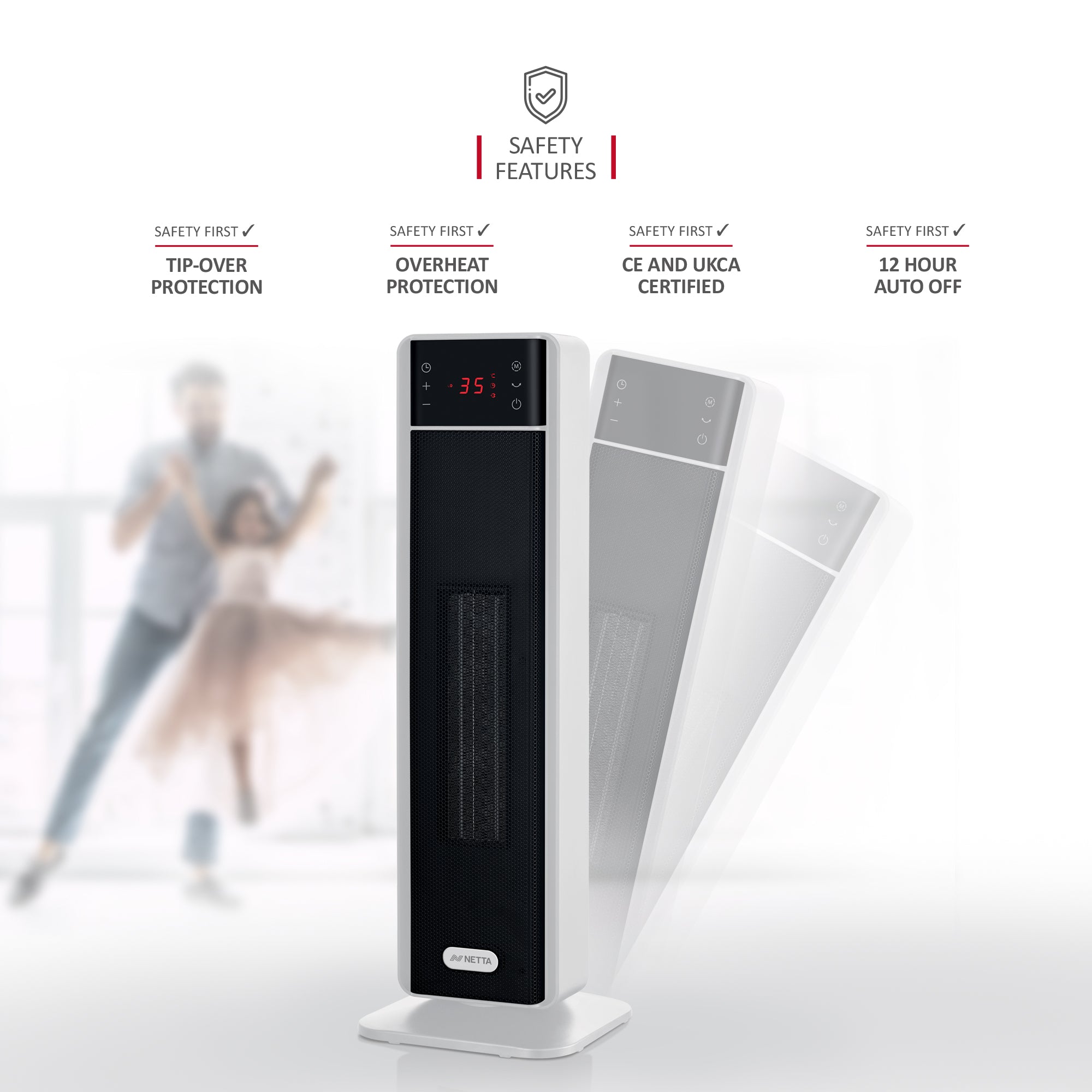 NETTA Tall Ceramic Tower Heater 2000W, Portable Electric Heater with Remote