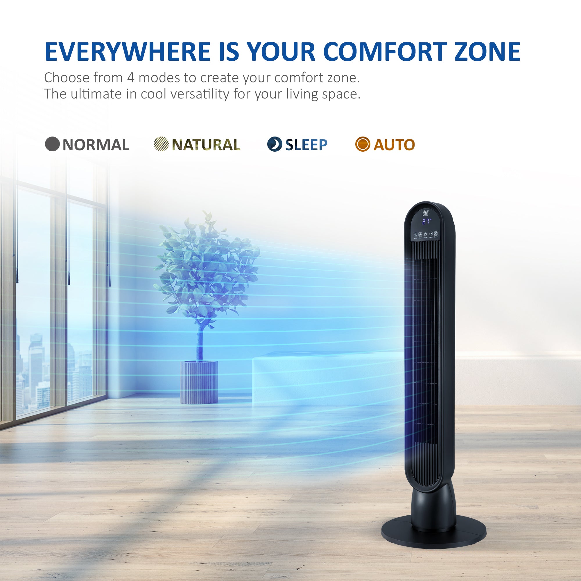 NETTA 36 Inch Tower Fan with LED Display, Timer and Remote Control
