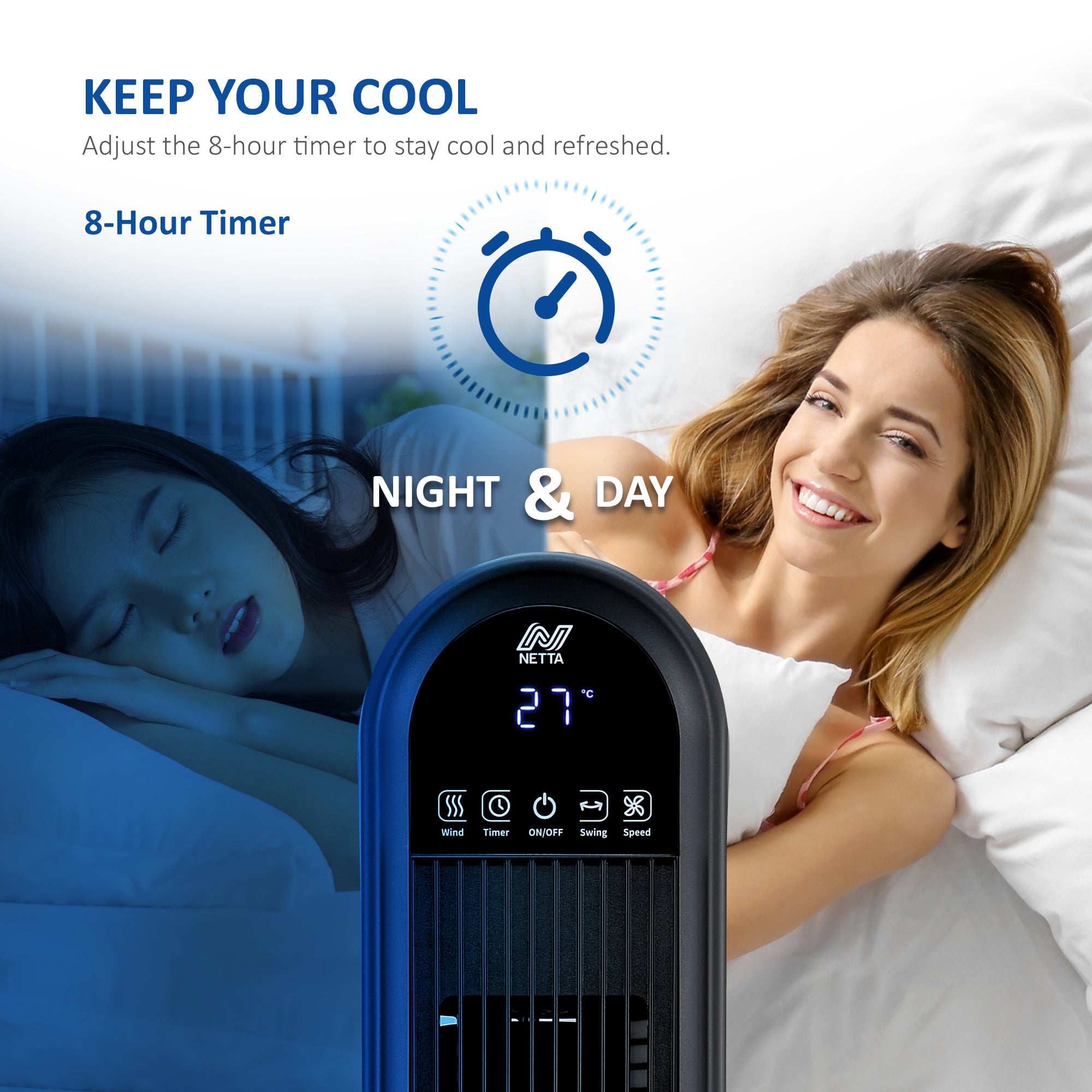 NETTA 36 Inch Tower Fan with LED Display, Timer and Remote Control