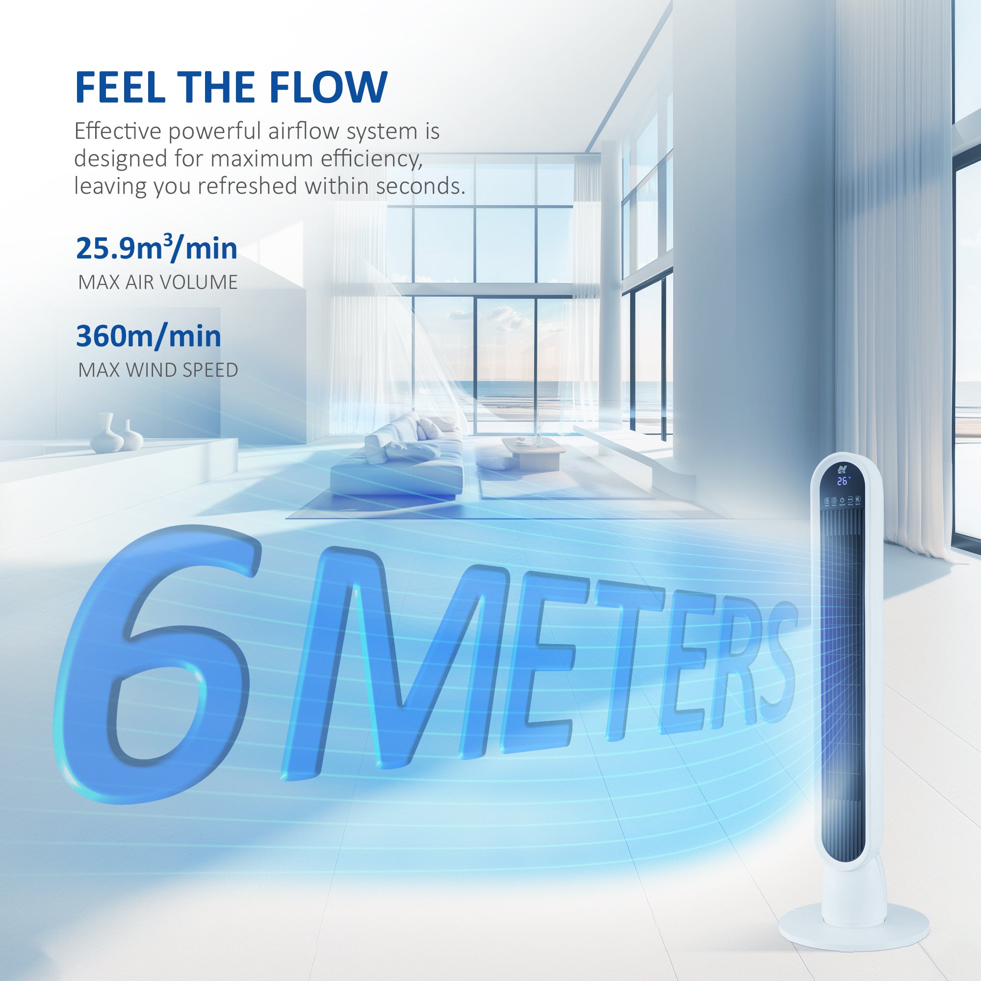 NETTA 36 Inch Tower Fan with 8-Hour Timer - White