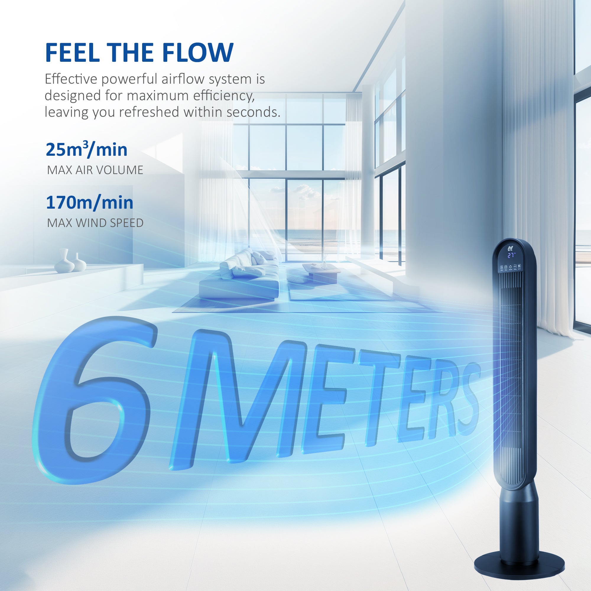 NETTA 42 Inch Tower Fan with LED Display, Timer and Remote Control