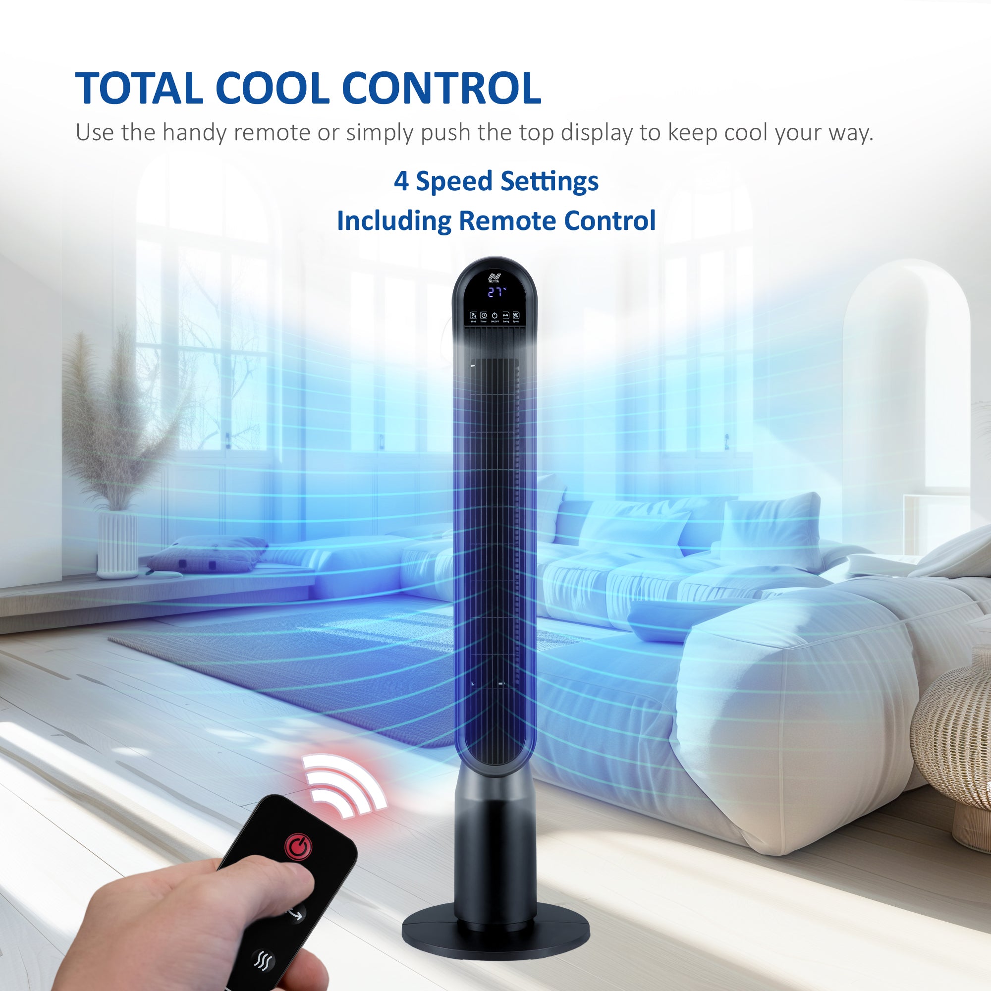 NETTA 42 Inch Tower Fan with LED Display, Timer and Remote Control