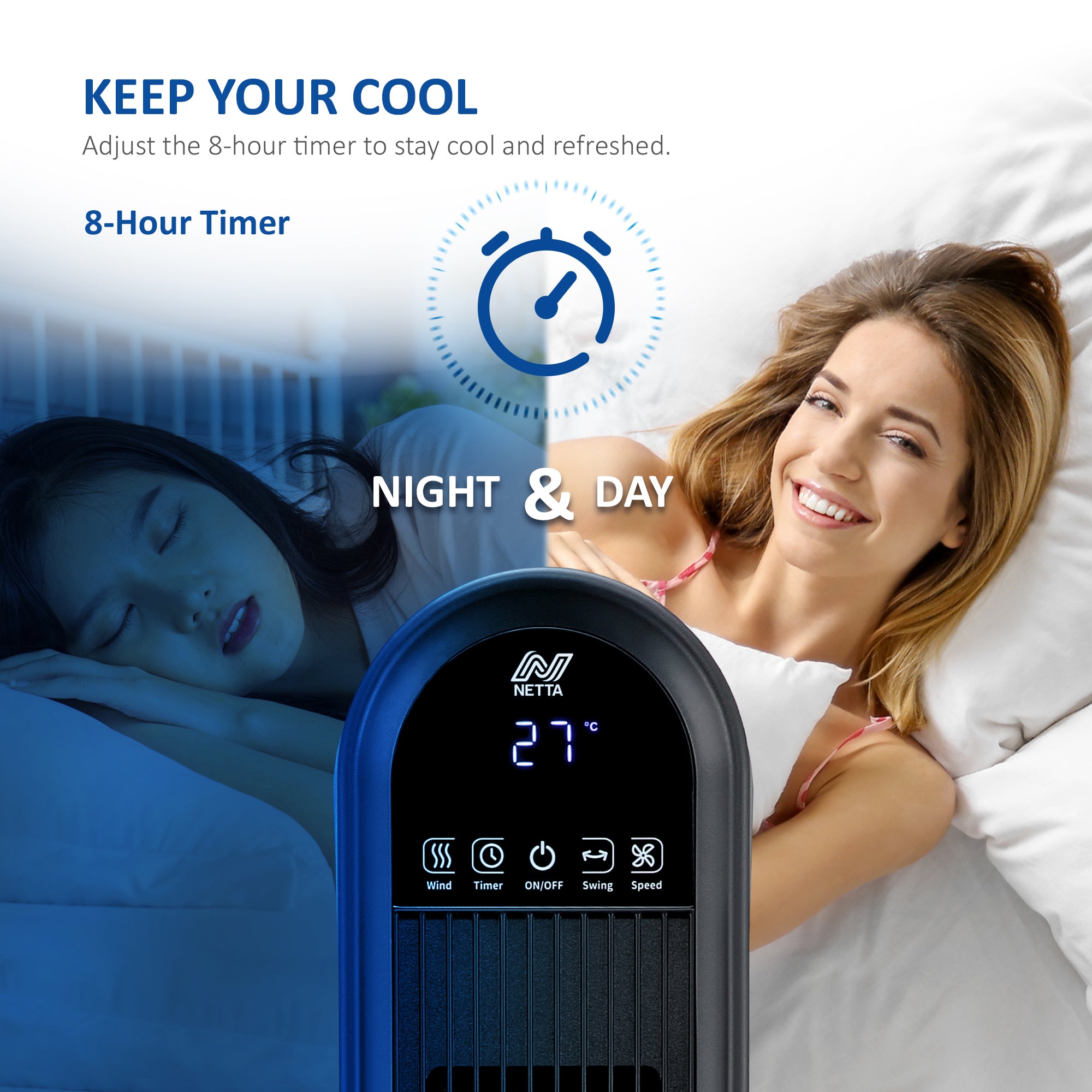 NETTA 42 Inch Tower Fan with LED Display, Timer and Remote Control