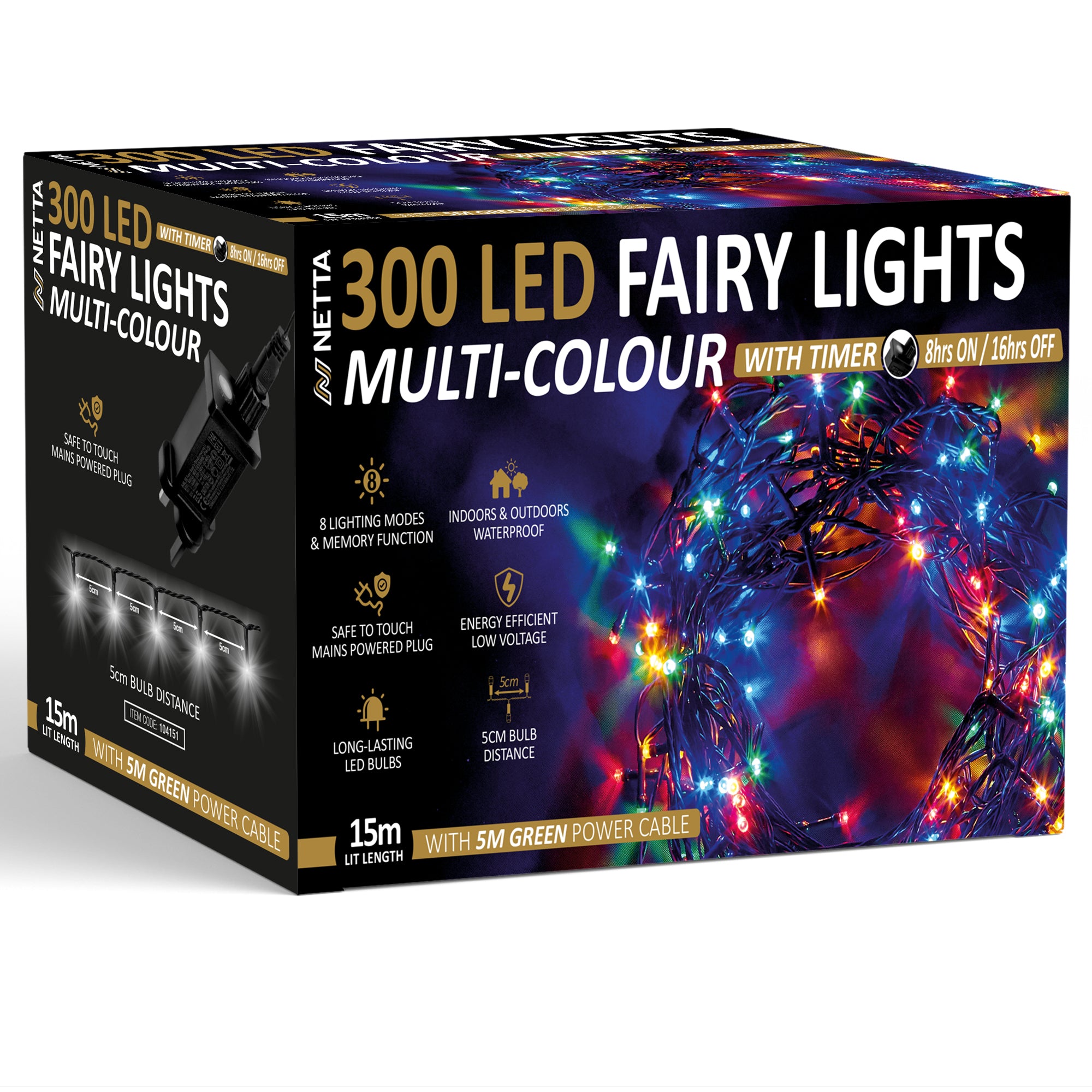 NETTA Christmas Tree Lights LED 5m Fairy String Lights Plug in with Timer and Memory Functions for Outdoor/Indoor Use