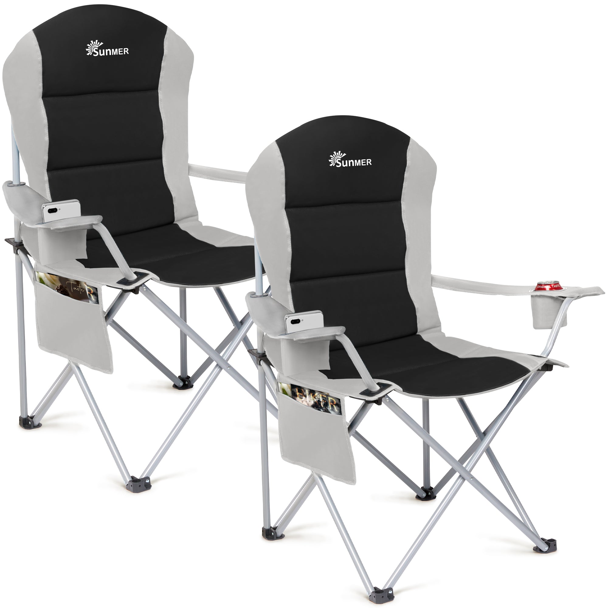 SUNMER Set of 2 Folding Padded Camping Chairs