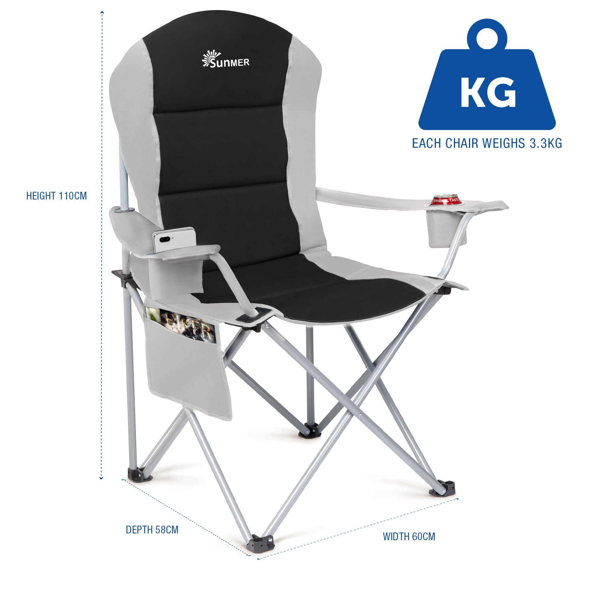 SUNMER Set of 2 Folding Padded Camping Chairs