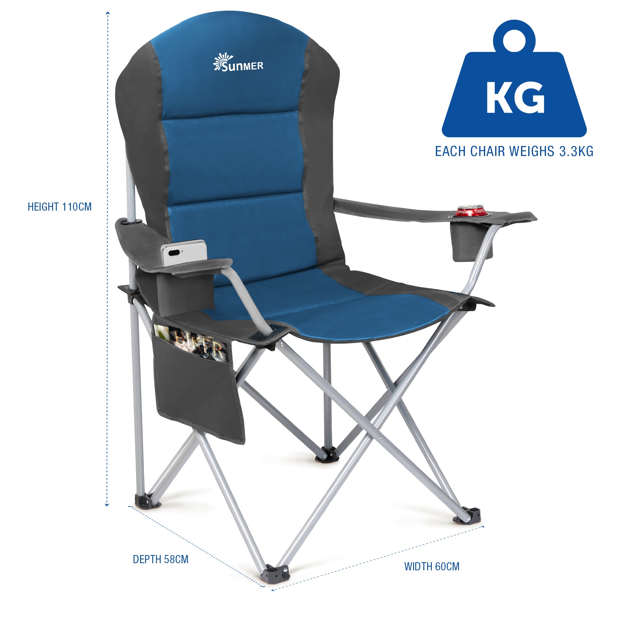 SUNMER Set of 2 Folding Padded Camping Chairs