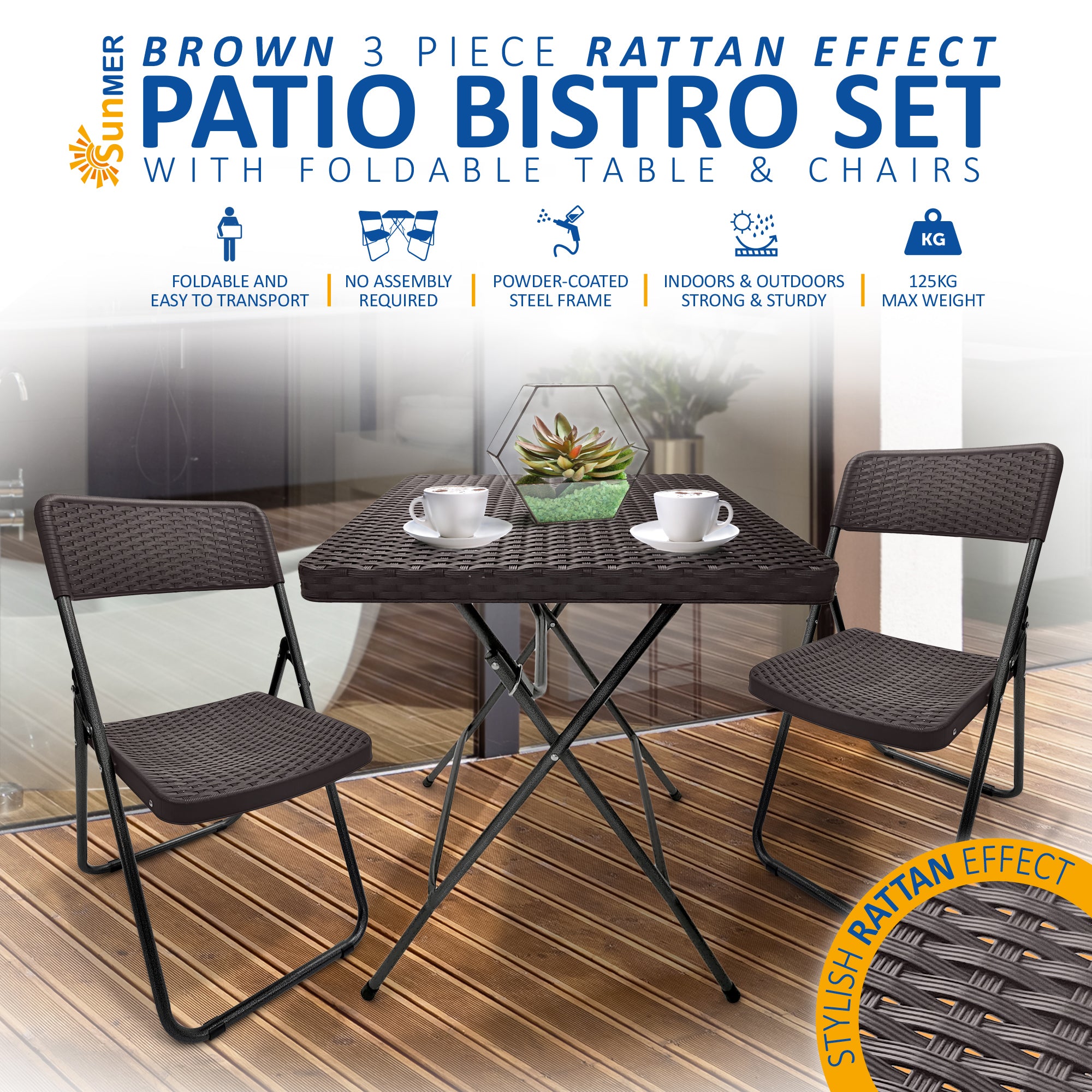 SUNMER Rattan Effect Bistro Set (3 Piece)