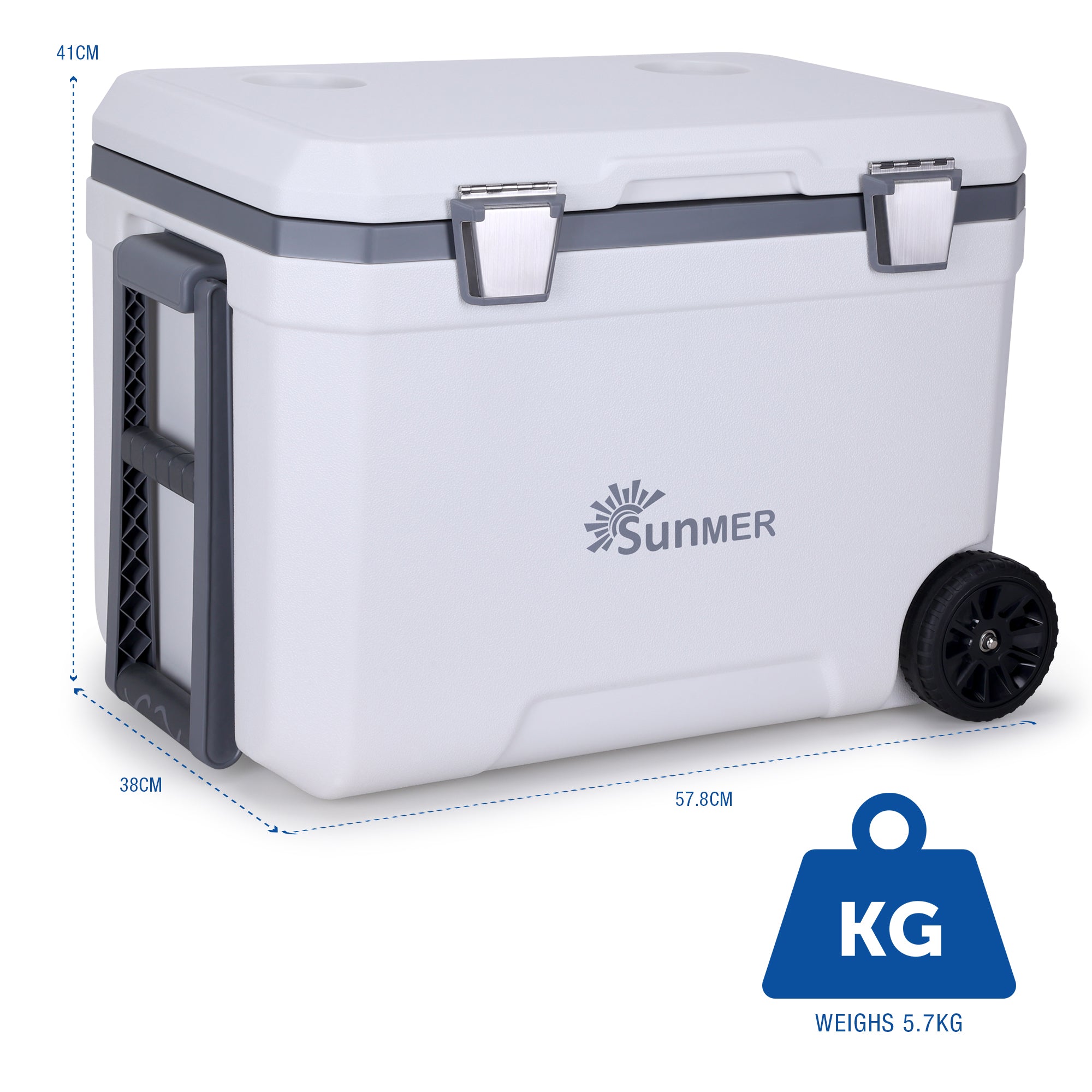 SUNMER 45L Wheeled Cooler Box – PU Foam Insulated Ice Chest with Handles & Drain Plug