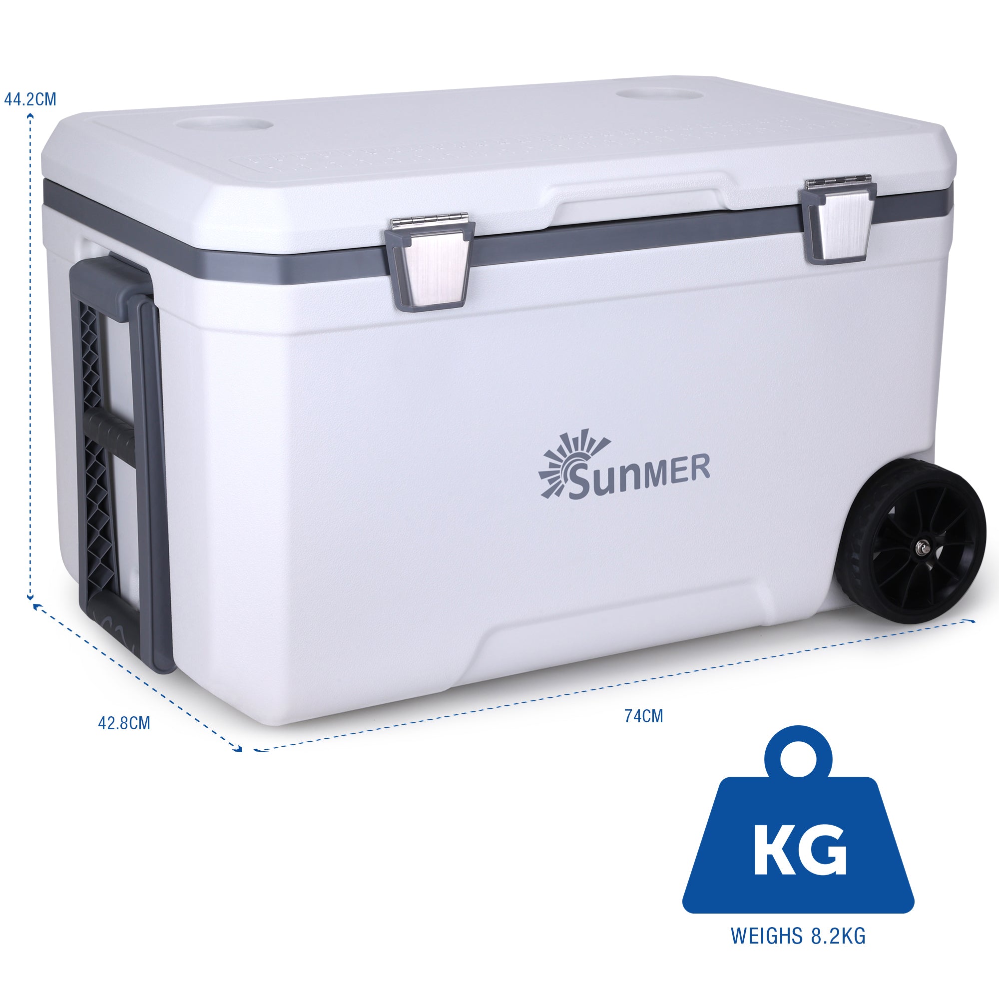 SUNMER 70L Wheeled Cooler Box – PU Foam Insulated Ice Chest with Handles & Drain Plug