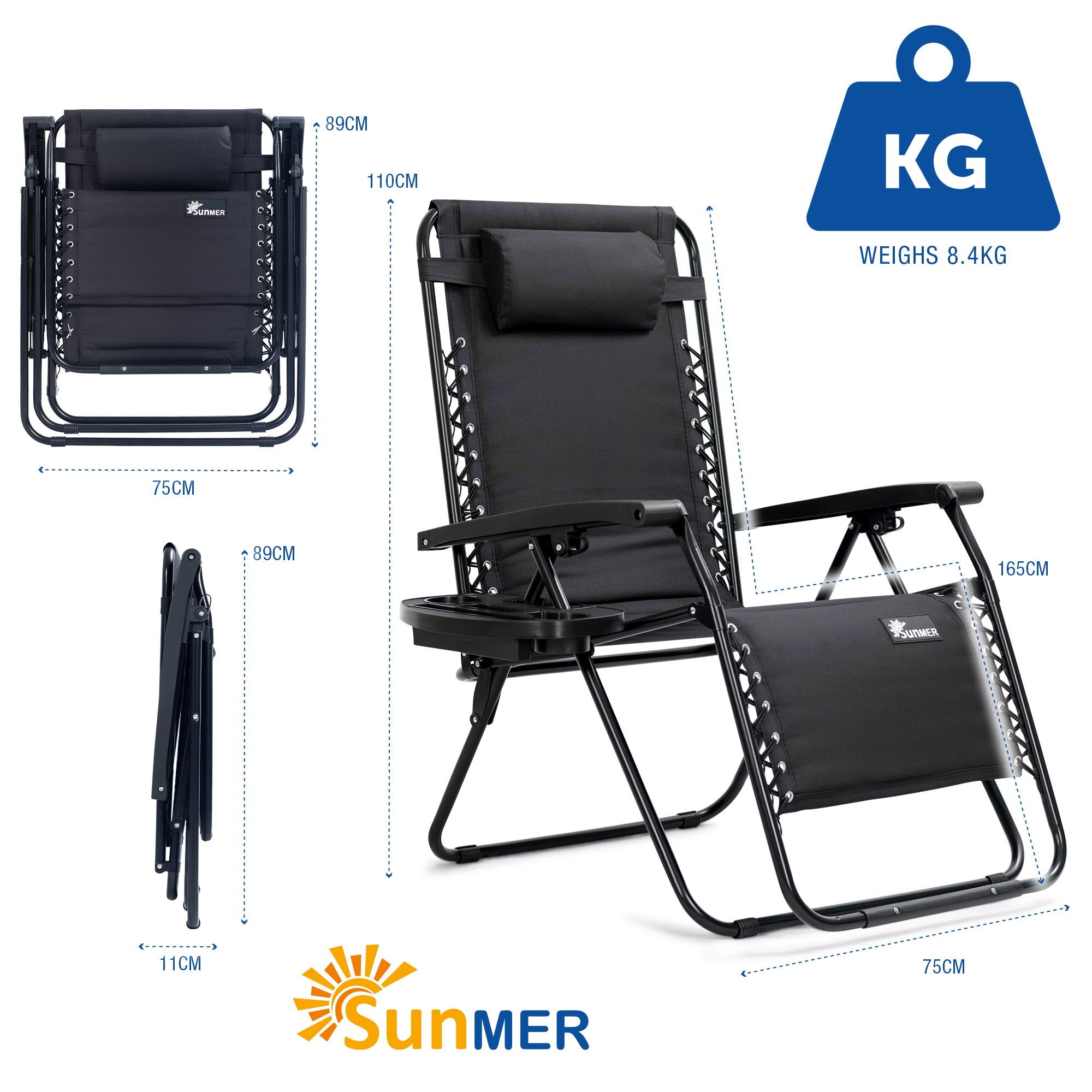 SUNMER Extra-Wide Padded Recliner Chairs with Cup And Phone Holder - Set of 2