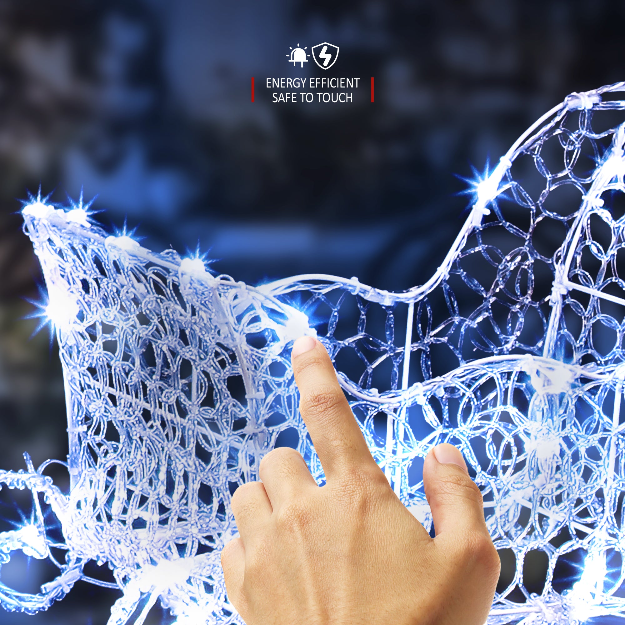 VeryMerry Christmas Reindeer with Sleigh, Cool White LED Light Up Acrylic Figures Garden Christmas Decoration, Auto-Off Timer