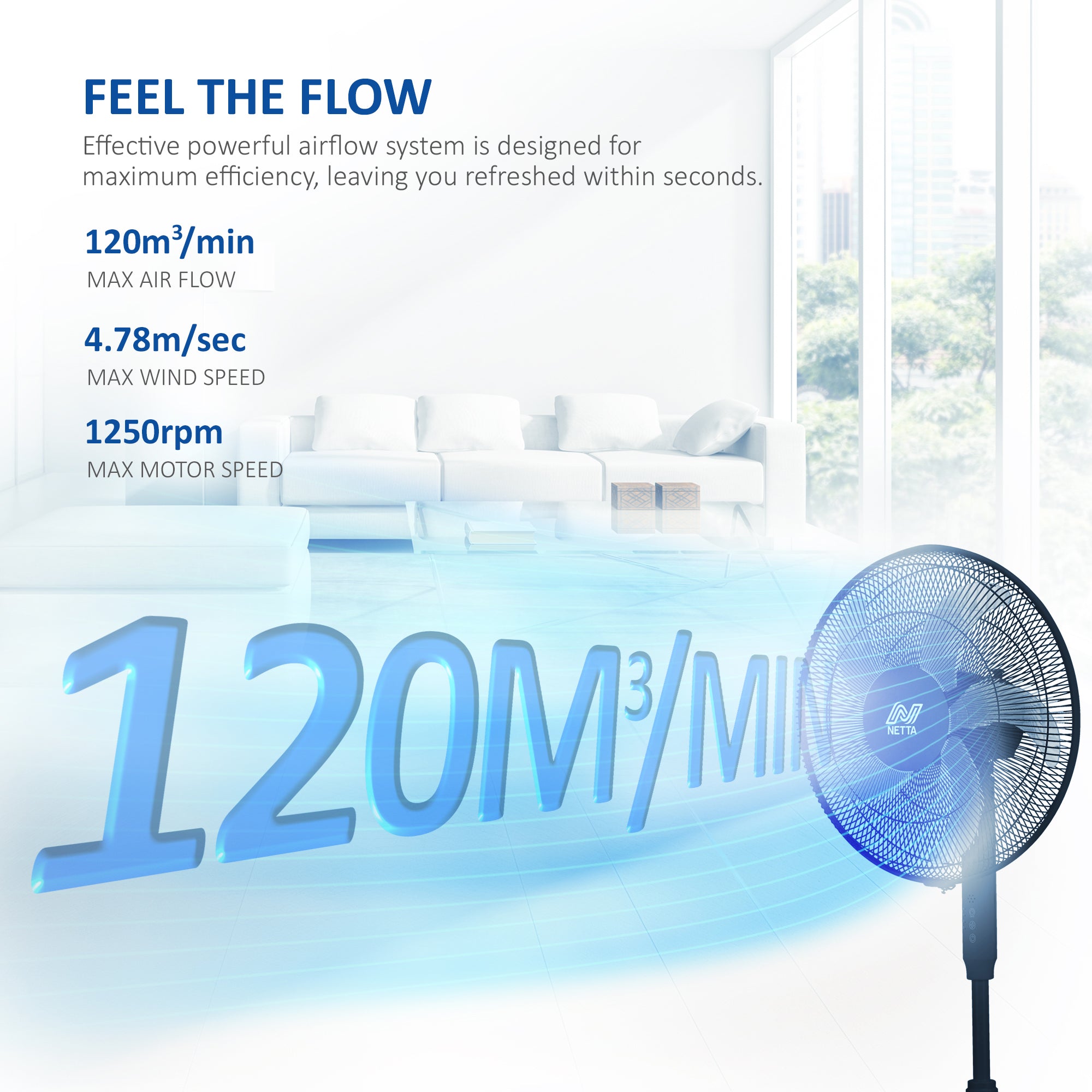 NETTA 16 Inch Pedestal Fan with Remote Control & 6-Hour Timer