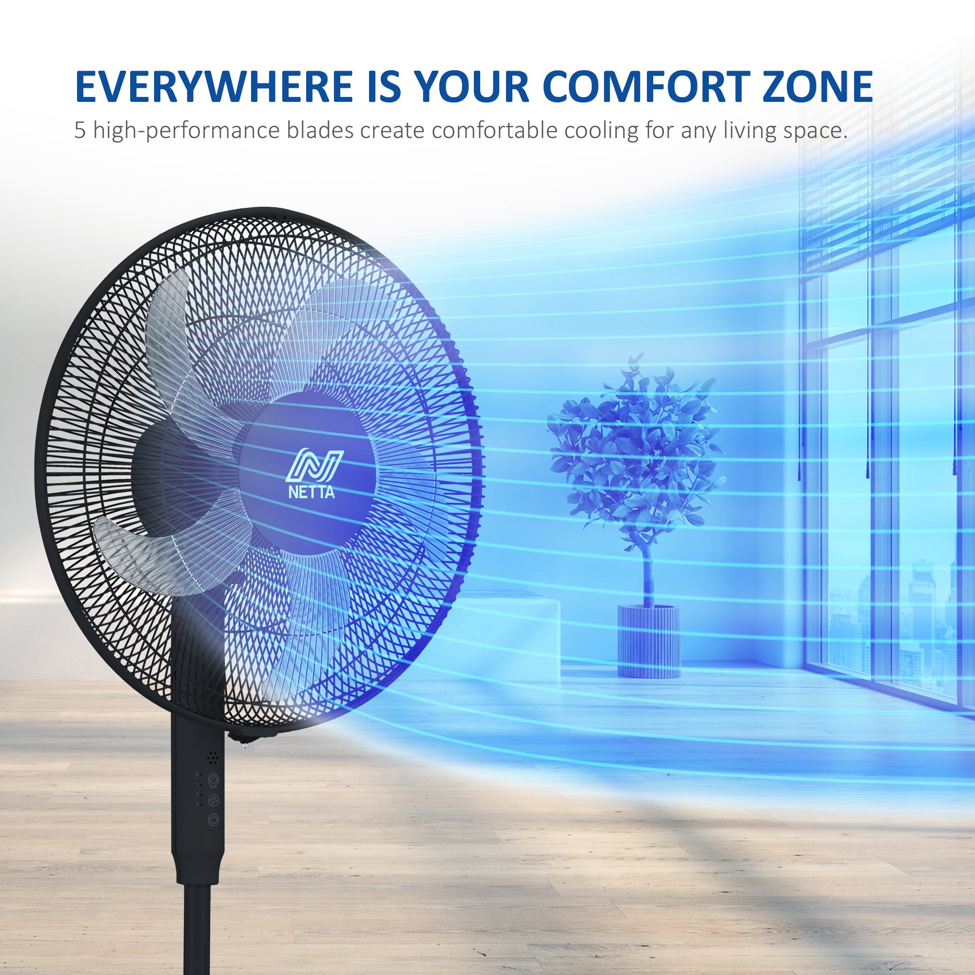 NETTA 16 Inch Pedestal Fan with Remote Control & 6-Hour Timer