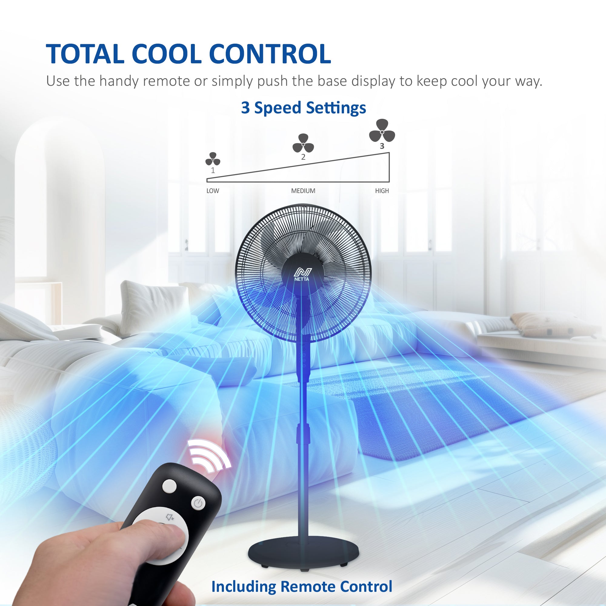 NETTA 16 Inch Pedestal Fan with Remote Control & 6-Hour Timer