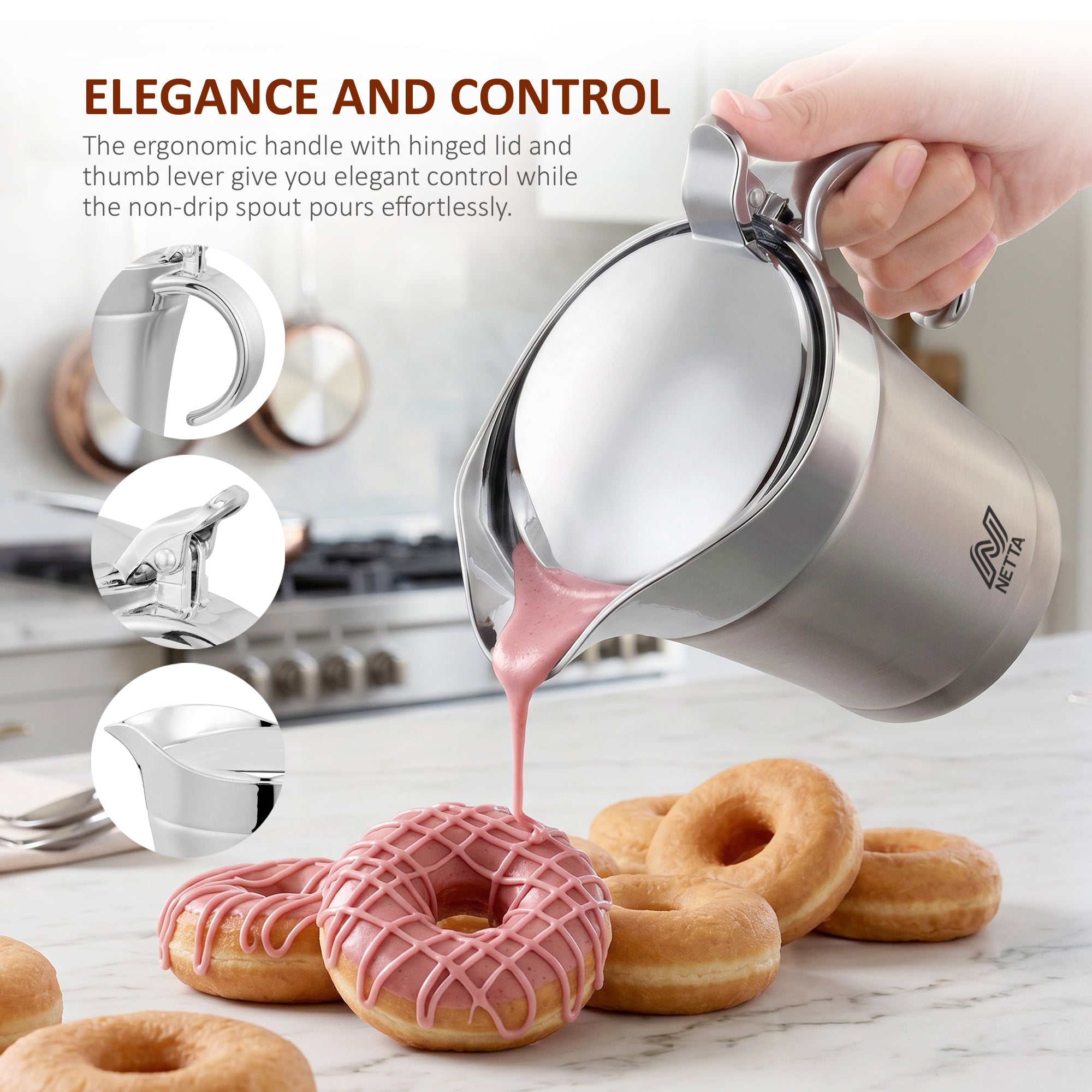 NETTA Insulated Stainless Steel Gravy Boat - 500ml Capacity