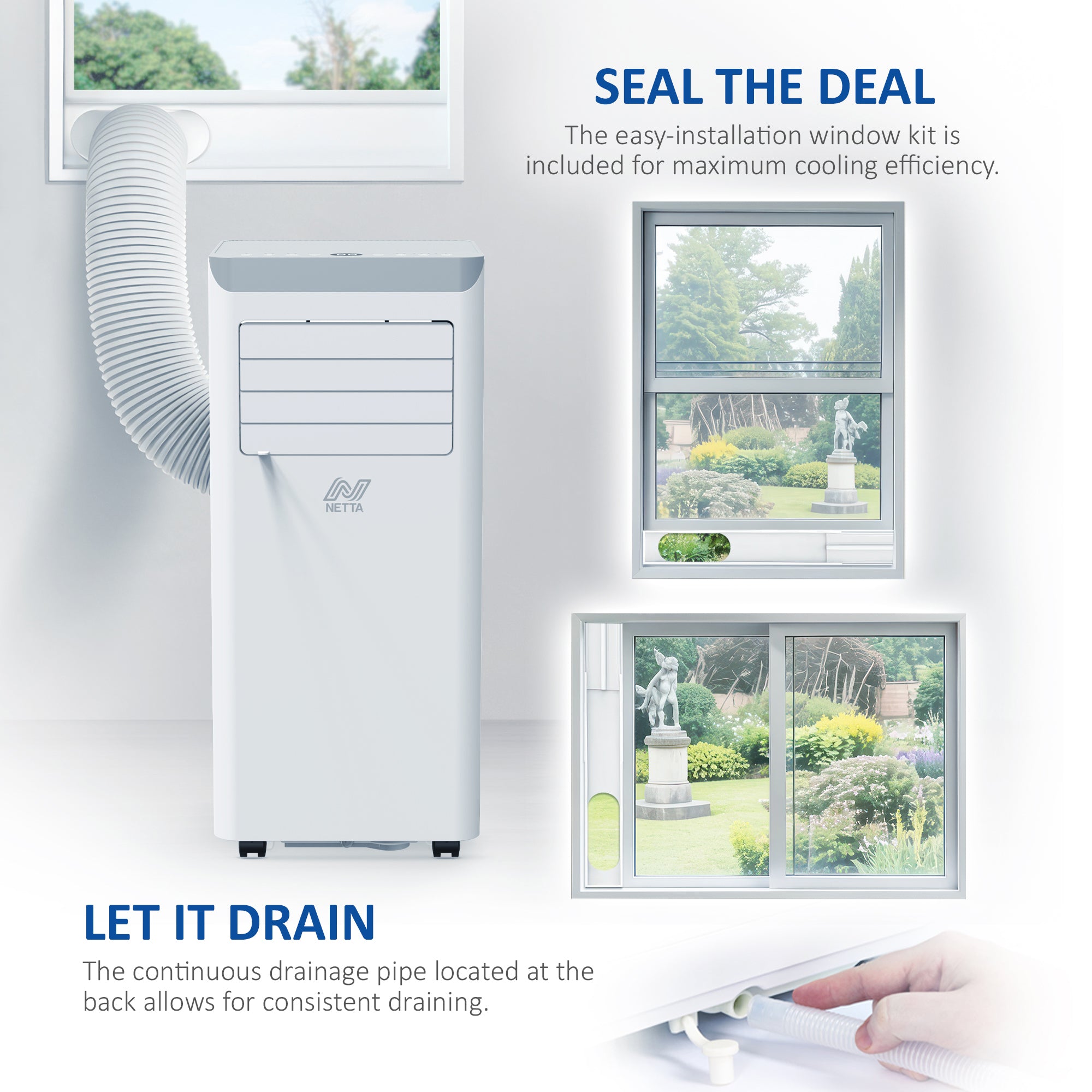 NETTA Portable 3-in-1 Air Conditioner with Dehumidifier & Cooling Fan - 24-Hour Timer & Remote Control