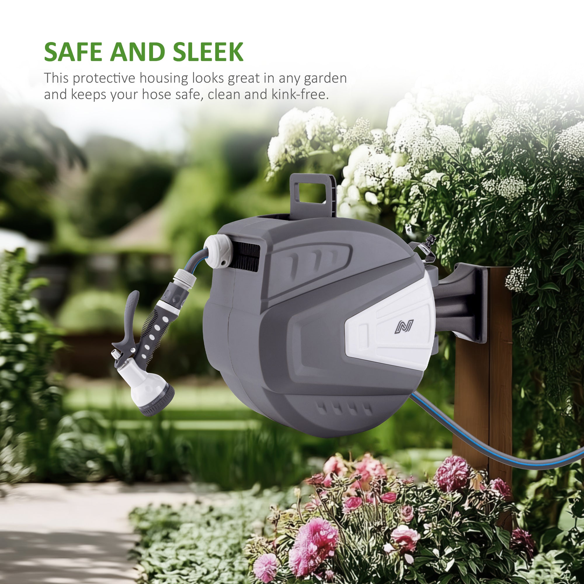 NETTA Retractable Hose Reel with Auto Rewind & 180° Swivel