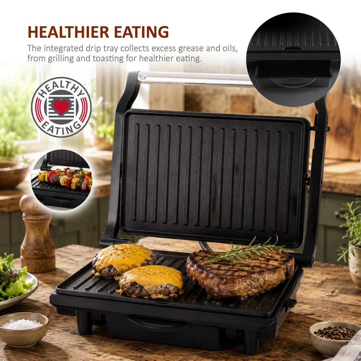 NETTA 1500W 2-Slice Panini Maker & Health Grill