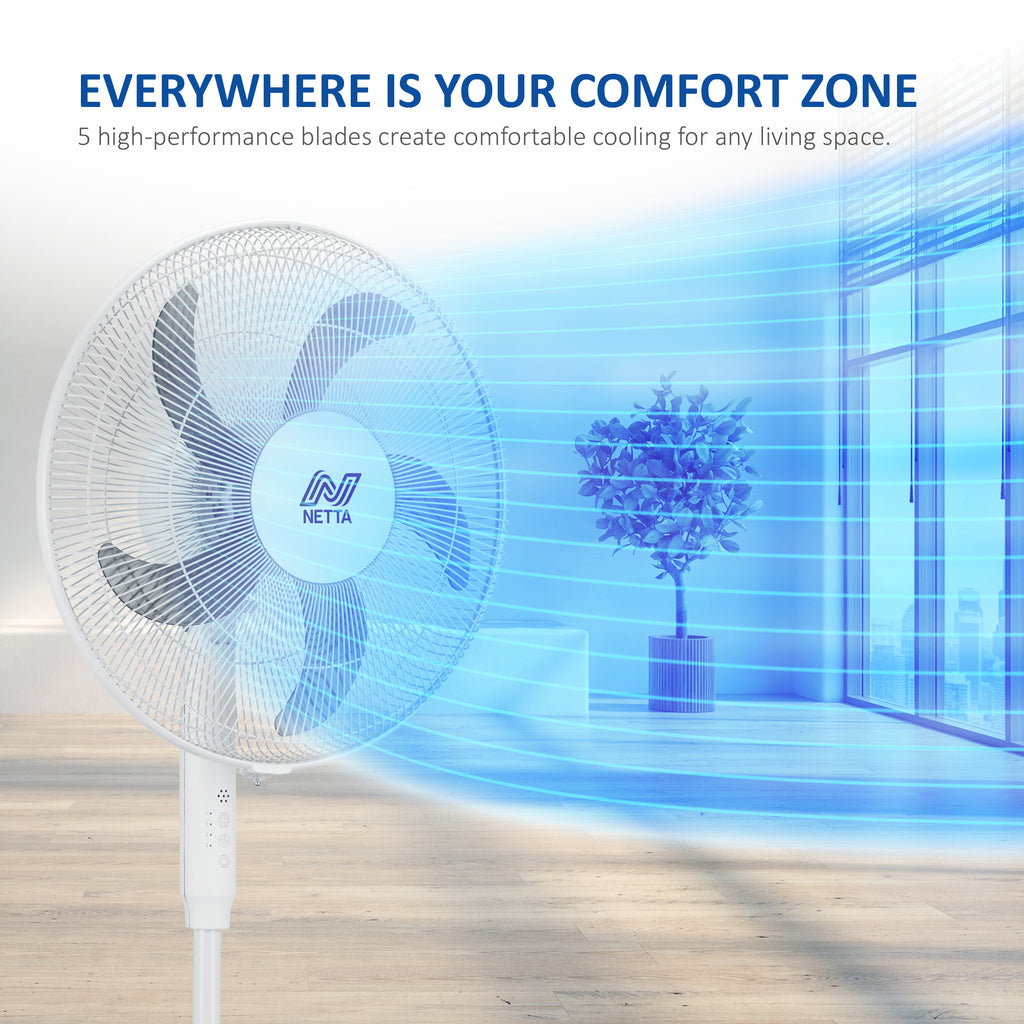 NETTA 16 Inch Pedestal Fan with Remote Control & 6-Hour Timer