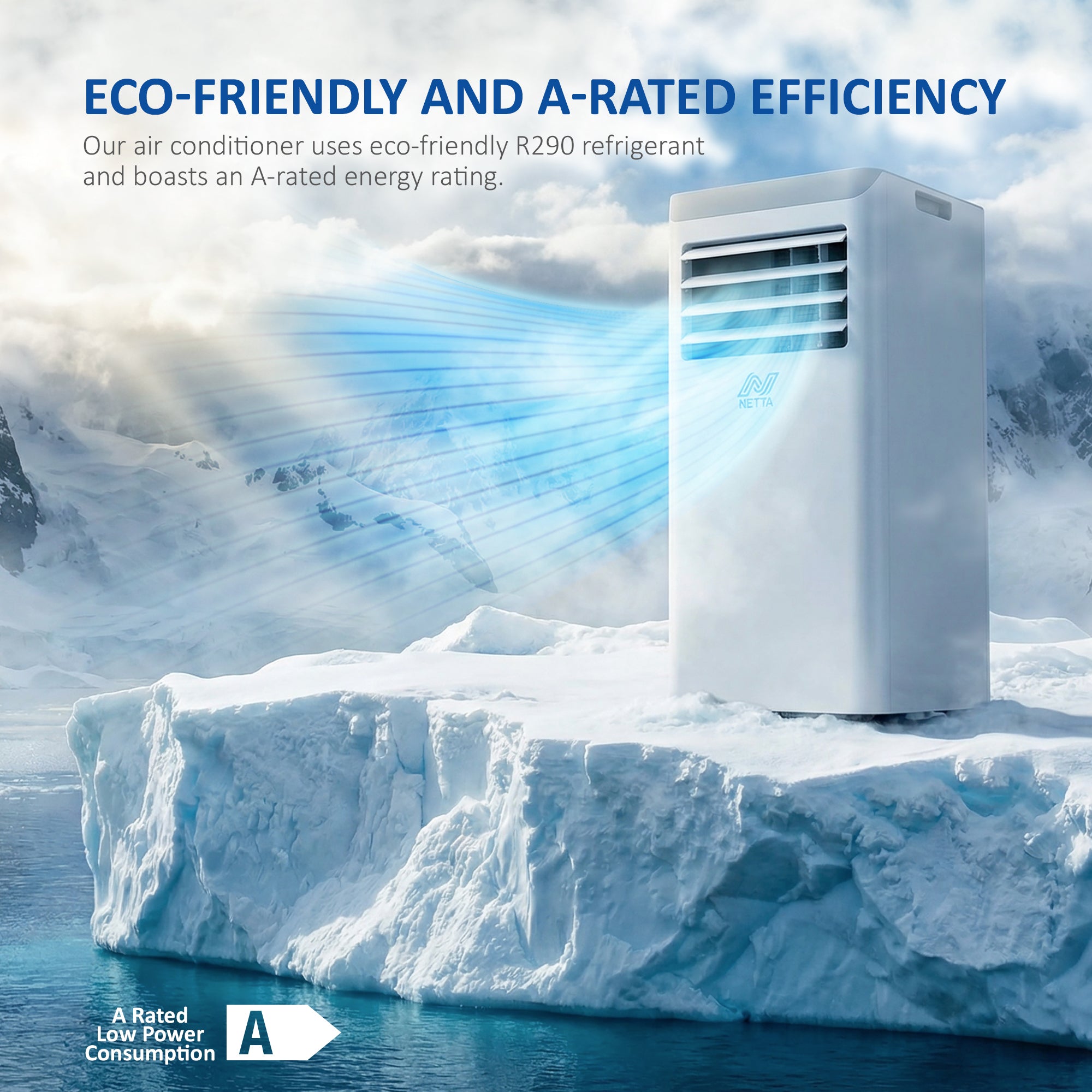 NETTA Portable 3-in-1 Air Conditioner with Dehumidifier & Cooling Fan - 24-Hour Timer & Remote Control