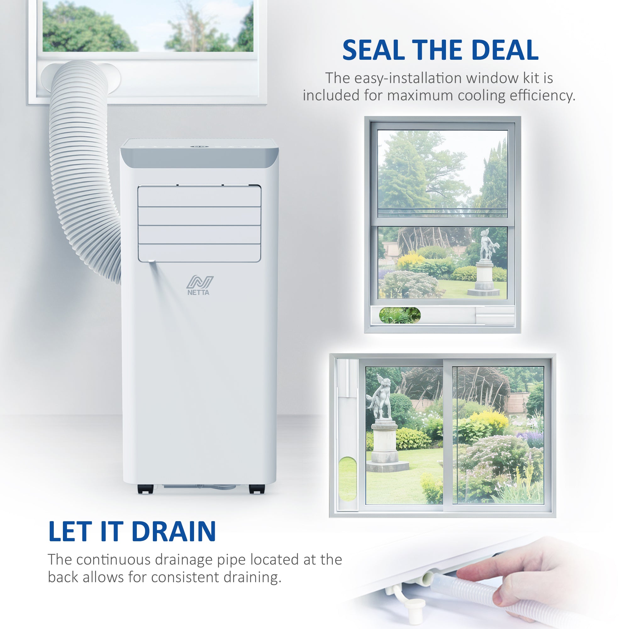 NETTA Portable 3-in-1 Air Conditioner with Dehumidifier & Cooling Fan - 24-Hour Timer & Remote Control