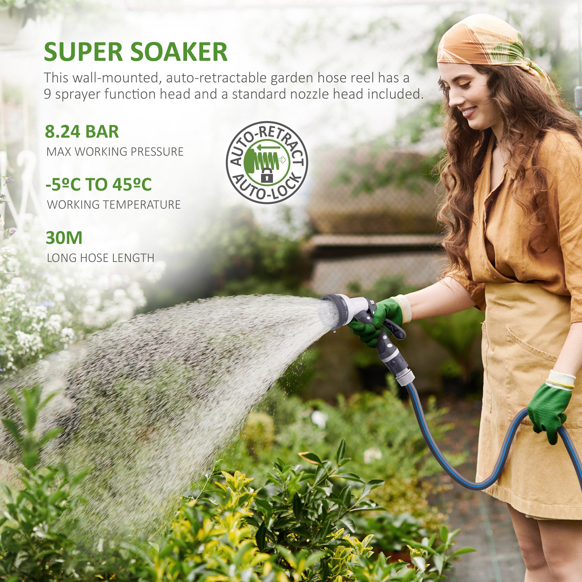 NETTA Retractable Hose Reel with Auto Rewind & 180° Swivel