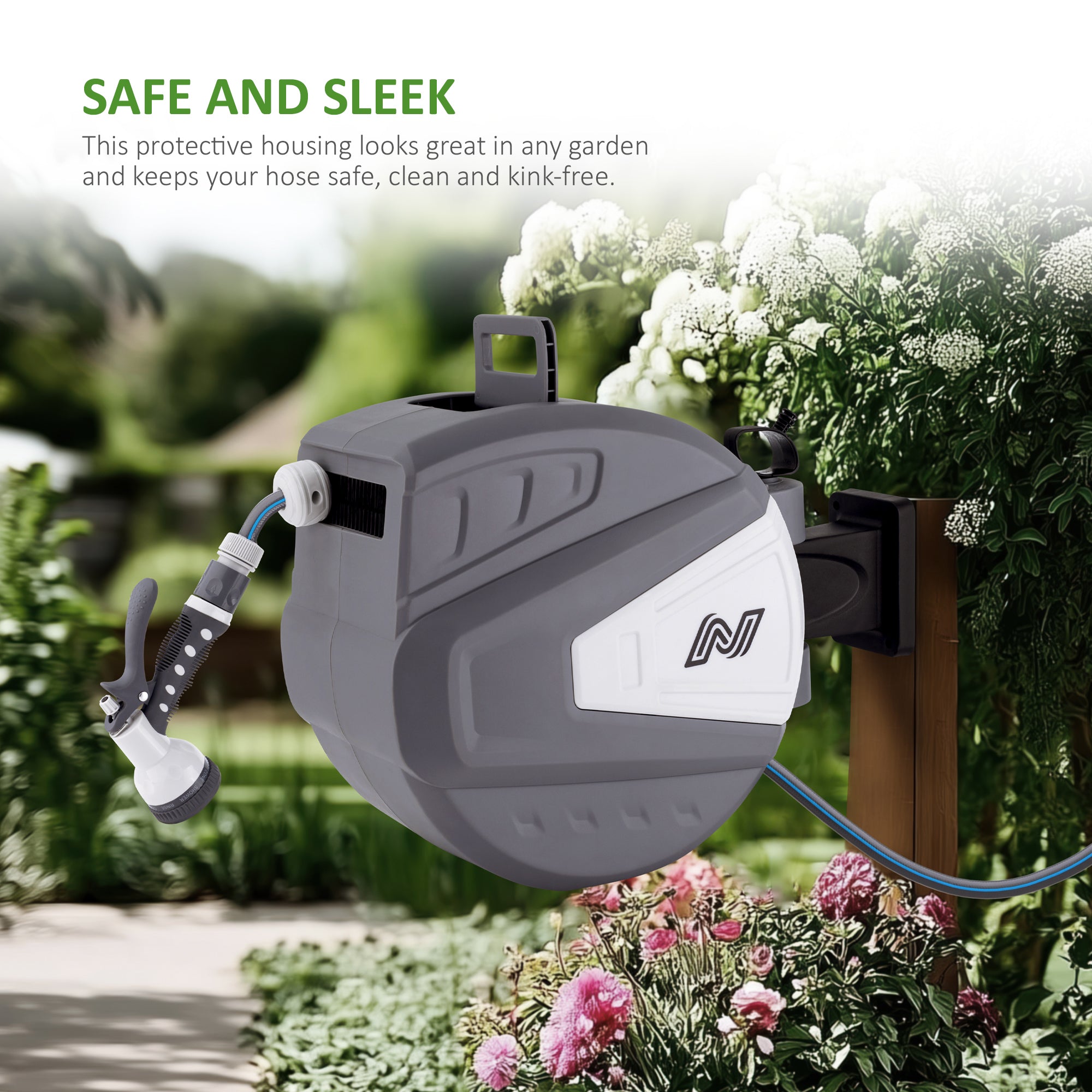 NETTA Retractable Hose Reel with Auto Rewind & 180° Swivel