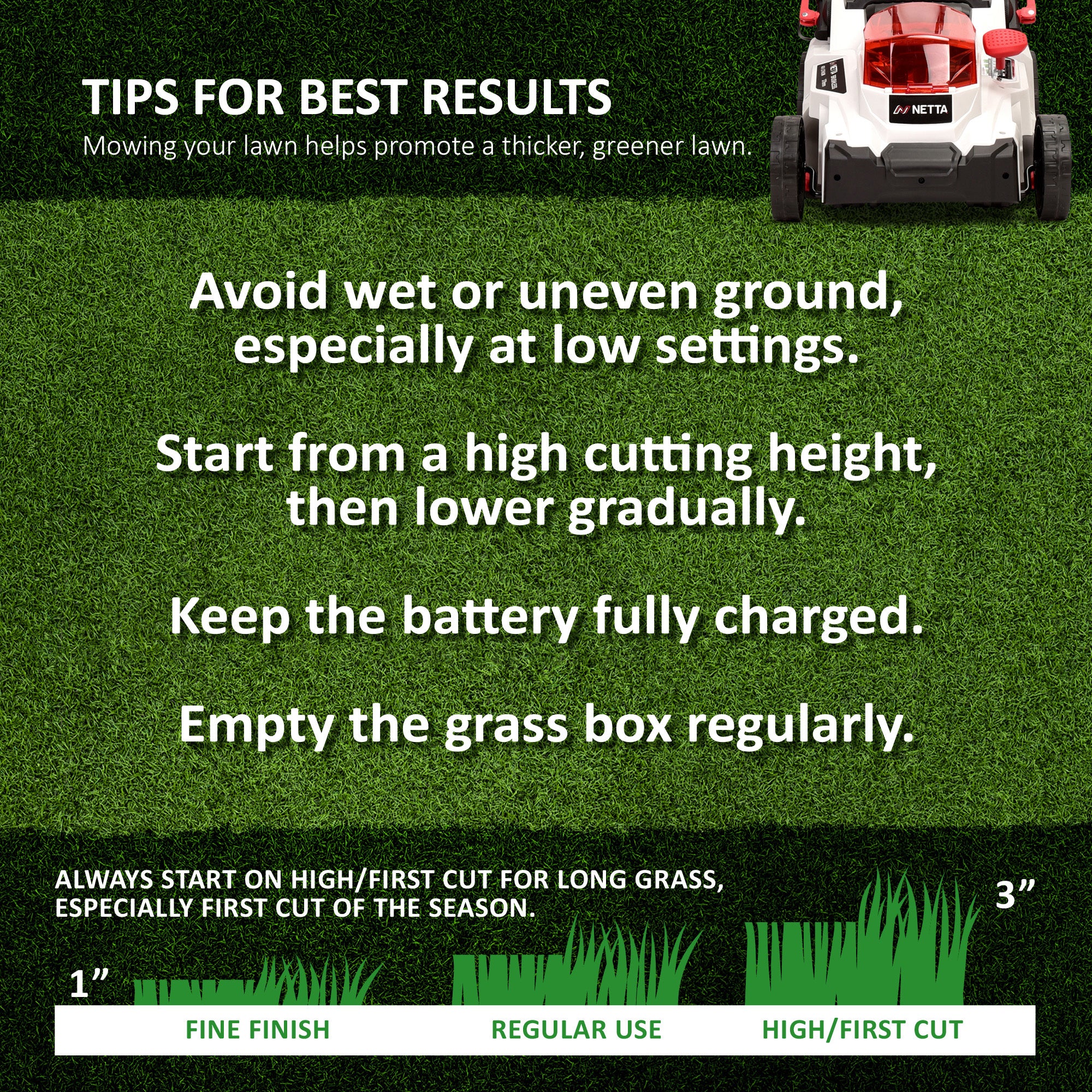 NETTA 40V Cordless Lawnmower – Brushless Motor, 37cm Cutting Width, 2×4.0Ah Batteries, 6 Height Settings