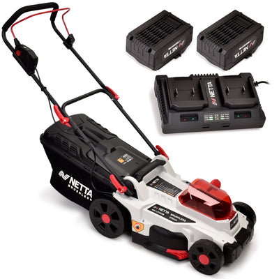NETTA 40V Cordless Lawnmower – Brushless Motor, 37cm Cutting Width, 2×4.0Ah Batteries, 6 Height Settings