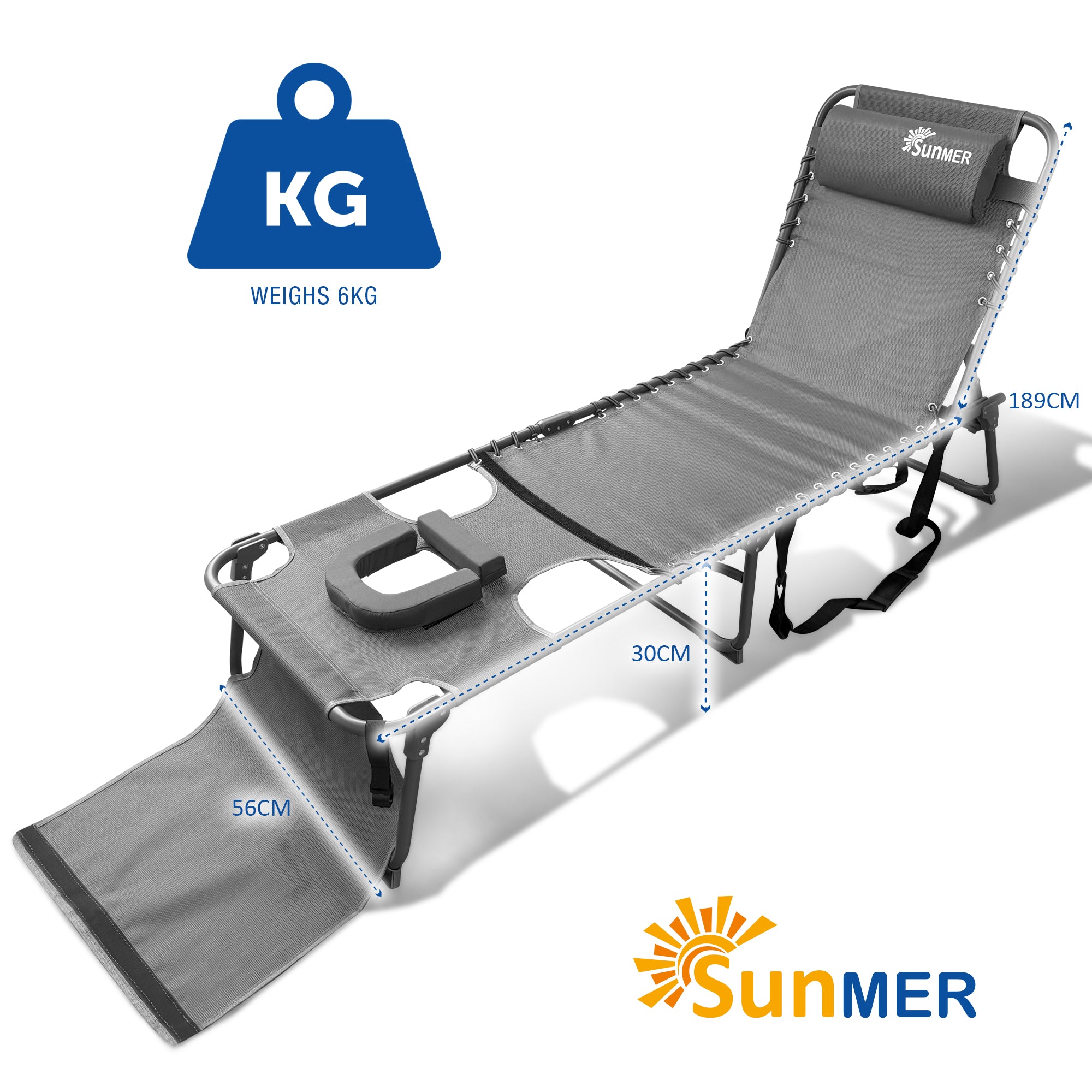 SUNMER Set of 2 Reclining Sun Loungers with Reading Hole