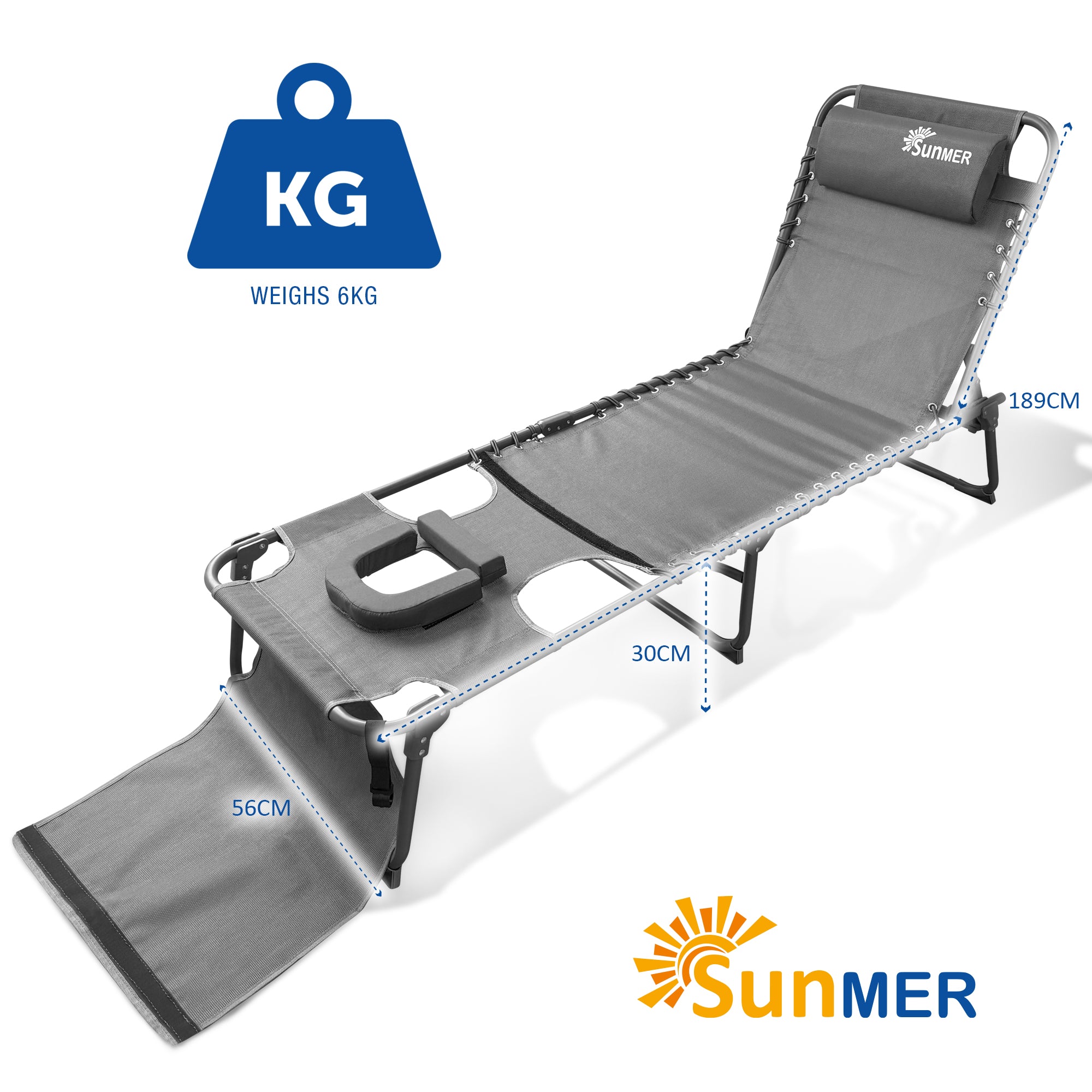 SUNMER Set of 2 Reclining Sun Loungers with Reading Hole