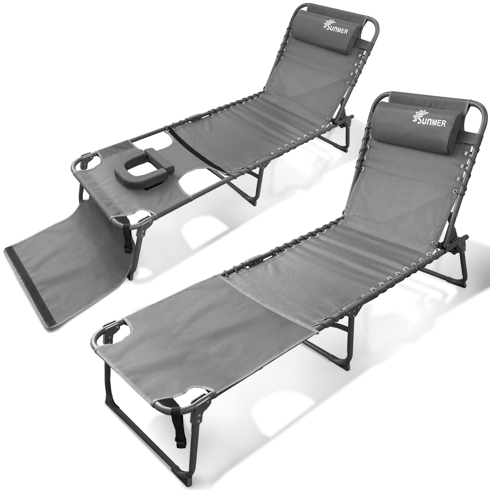 SUNMER Set of 2 Reclining Sun Loungers with Reading Hole
