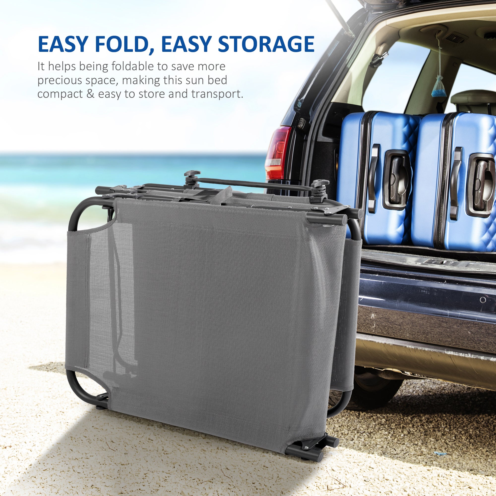 SUNMER Set of 2 Reclining Sun Loungers – Folding Garden Sunbeds with Canopy and Adjustable Backrest