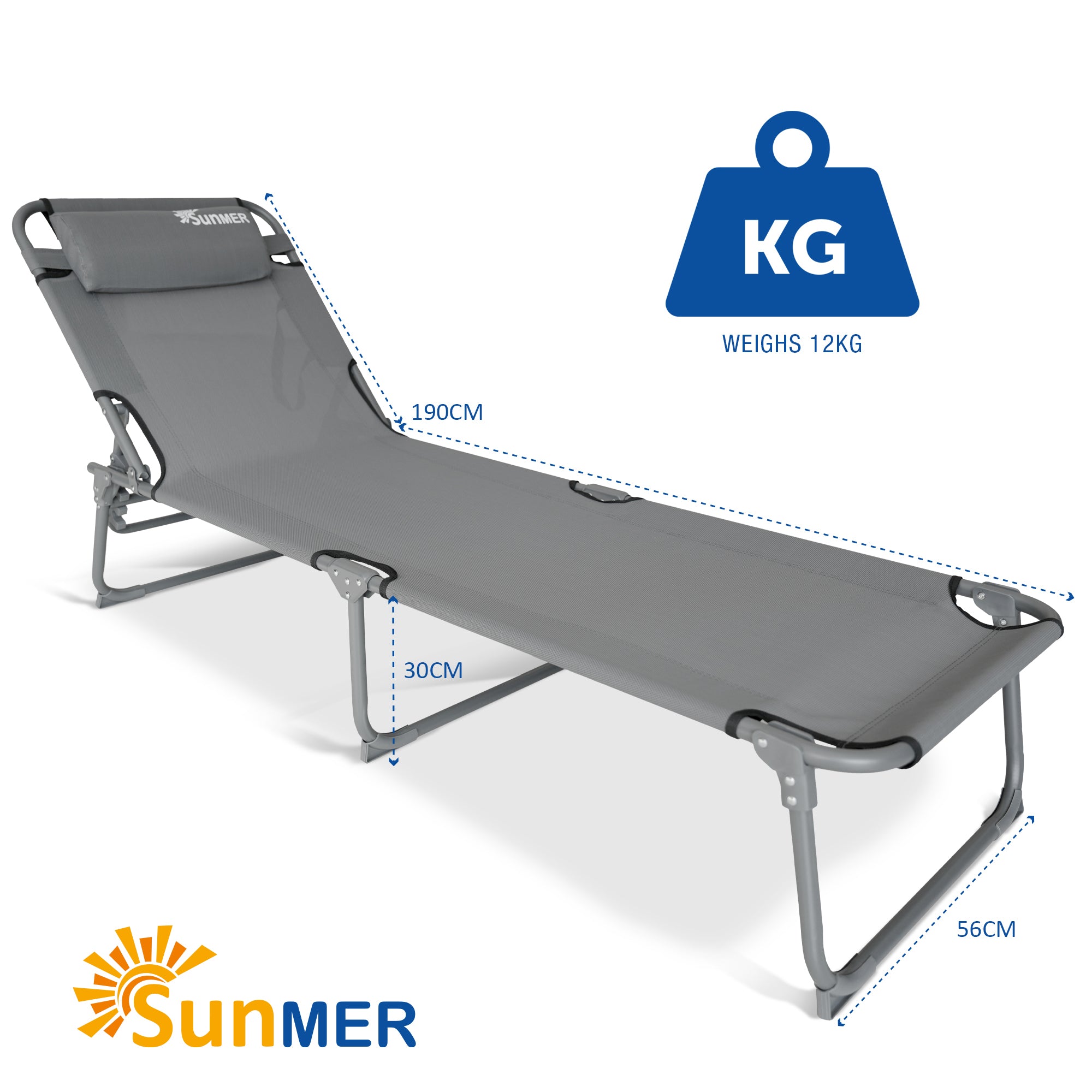 SUNMER Set of 2 Reclining Sun Loungers – Folding Garden Sunbeds with Adjustable Backrest