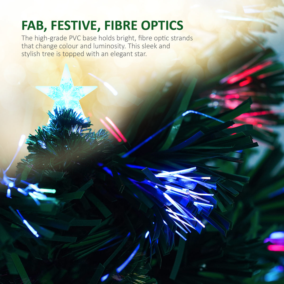 VeryMerry Fibre Optic Christmas Tree with Timer Lights, Pre-Lit Artificial Xmas Tree