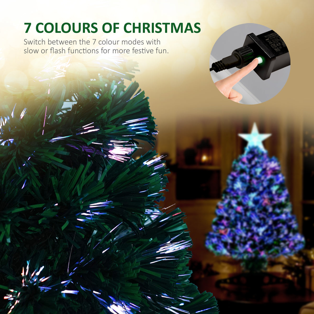 VeryMerry Fibre Optic Christmas Tree with Timer Lights, Pre-Lit Artificial Xmas Tree