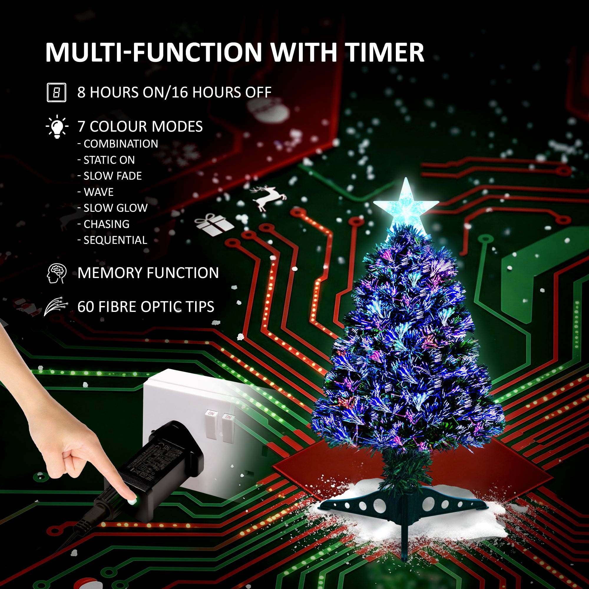 VeryMerry Fibre Optic Christmas Tree with Timer Lights, Pre-Lit Artificial Xmas Tree