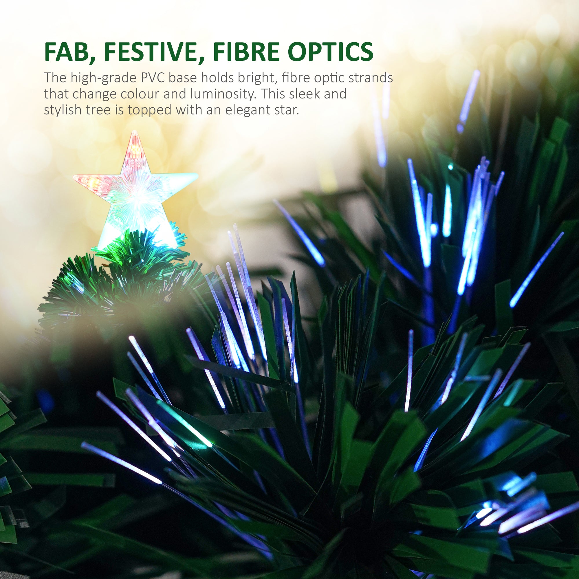 VeryMerry Fibre Optic Christmas Tree with Timer Lights, Pre-Lit Artificial Xmas Tree