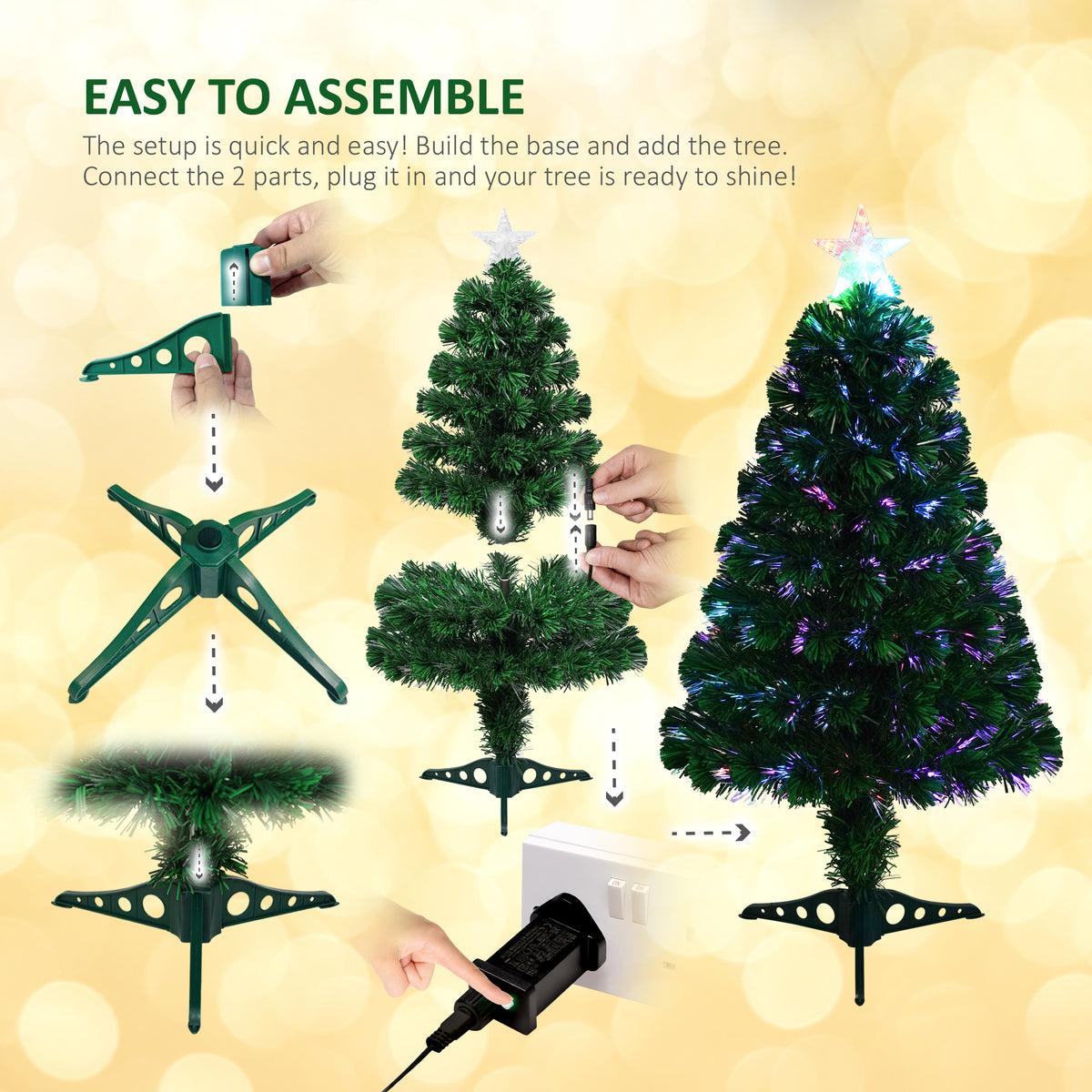 VeryMerry Fibre Optic Christmas Tree with Timer Lights, Pre-Lit Artificial Xmas Tree