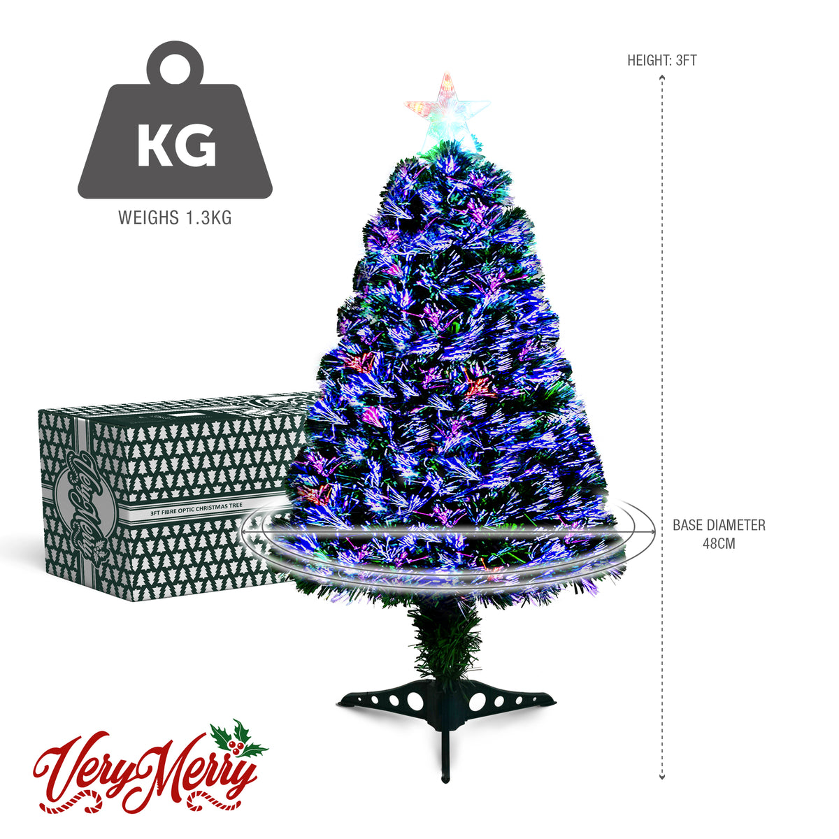 VeryMerry Fibre Optic Christmas Tree with Timer Lights, Pre-Lit Artificial Xmas Tree