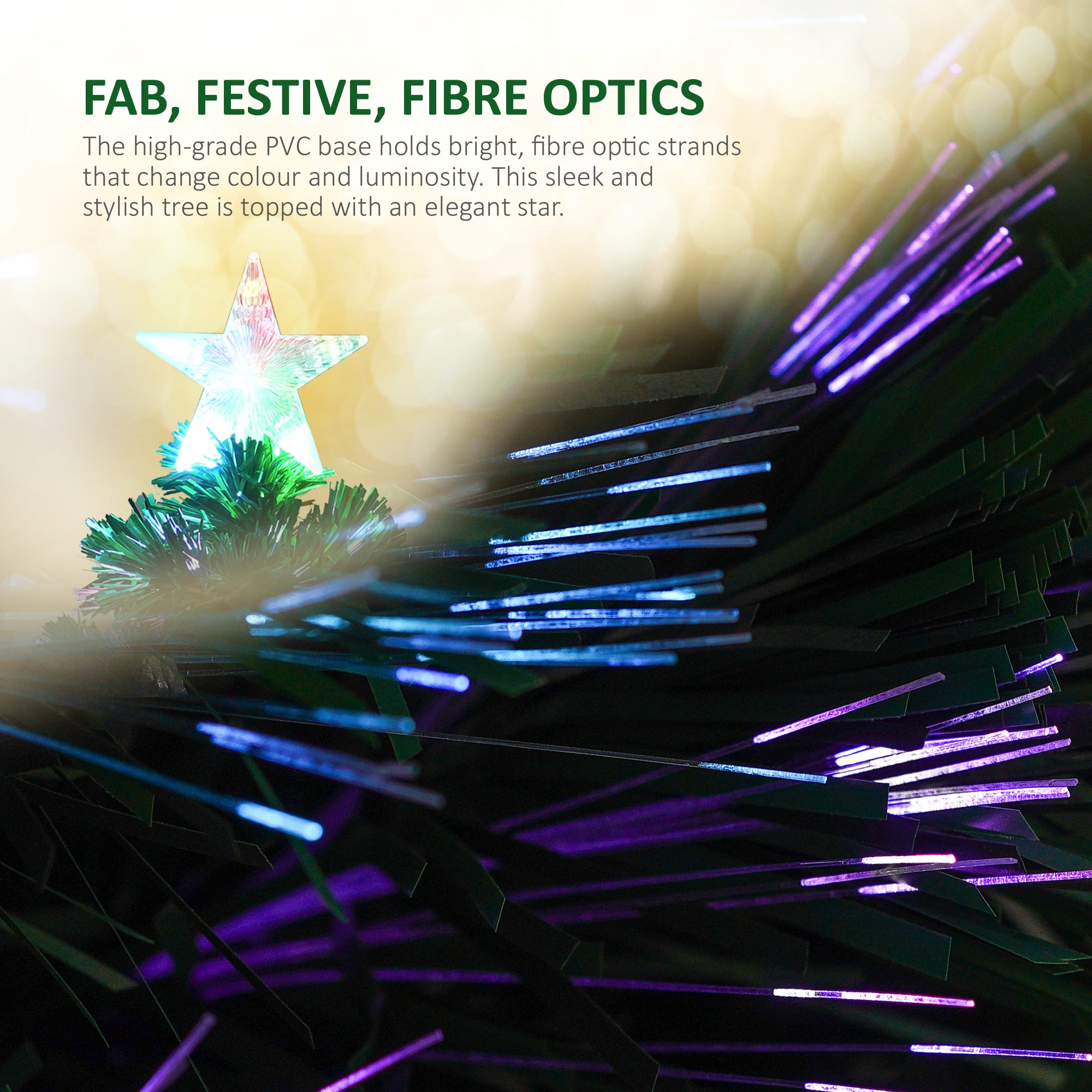 VeryMerry Fibre Optic Christmas Tree with Timer Lights, Pre-Lit Artificial Xmas Tree