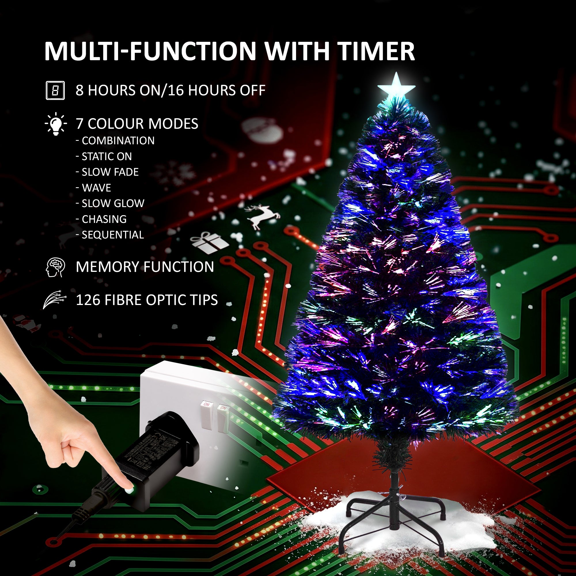 VeryMerry Fibre Optic Christmas Tree with Timer Lights, Pre-Lit Artificial Xmas Tree