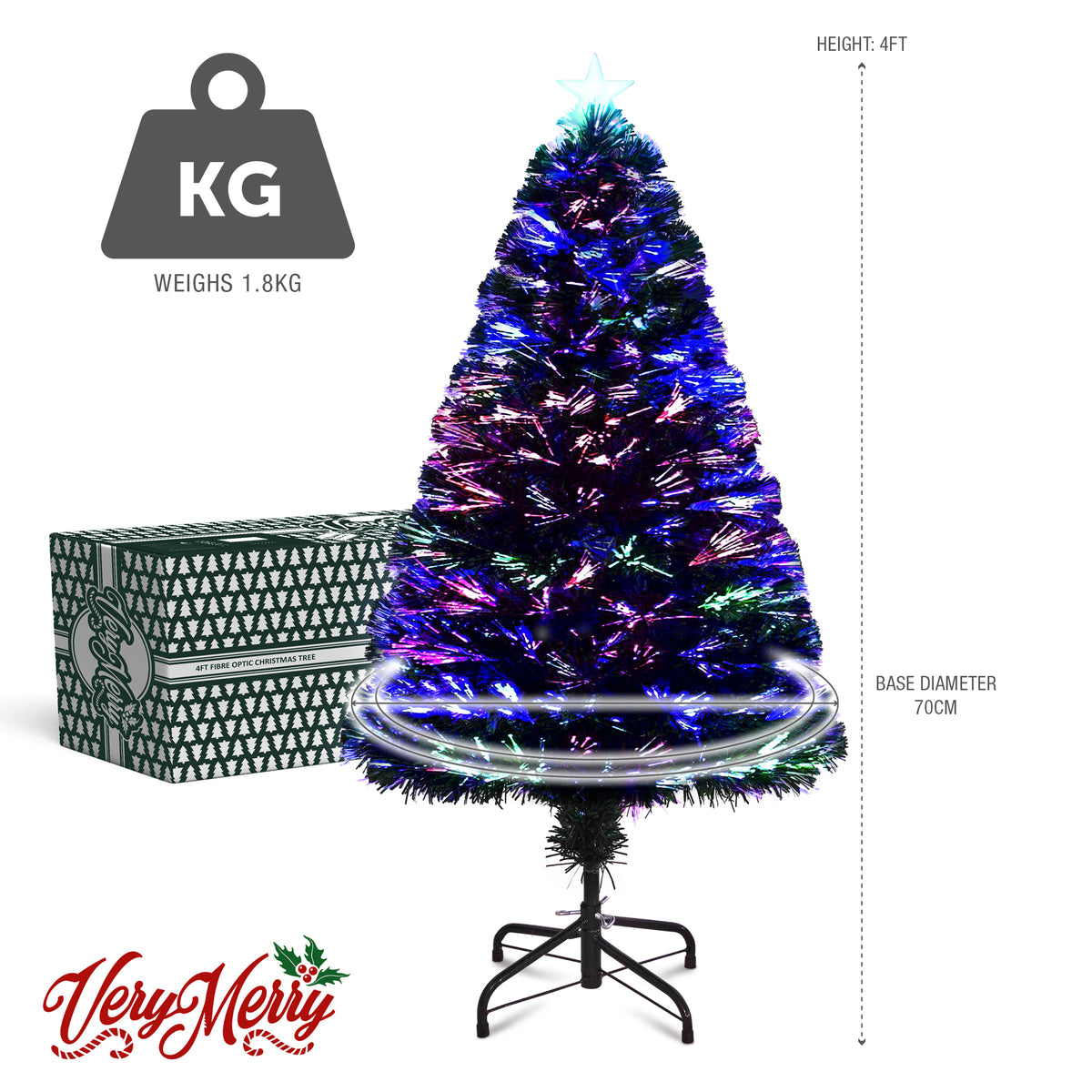 VeryMerry Fibre Optic Christmas Tree with Timer Lights, Pre-Lit Artificial Xmas Tree